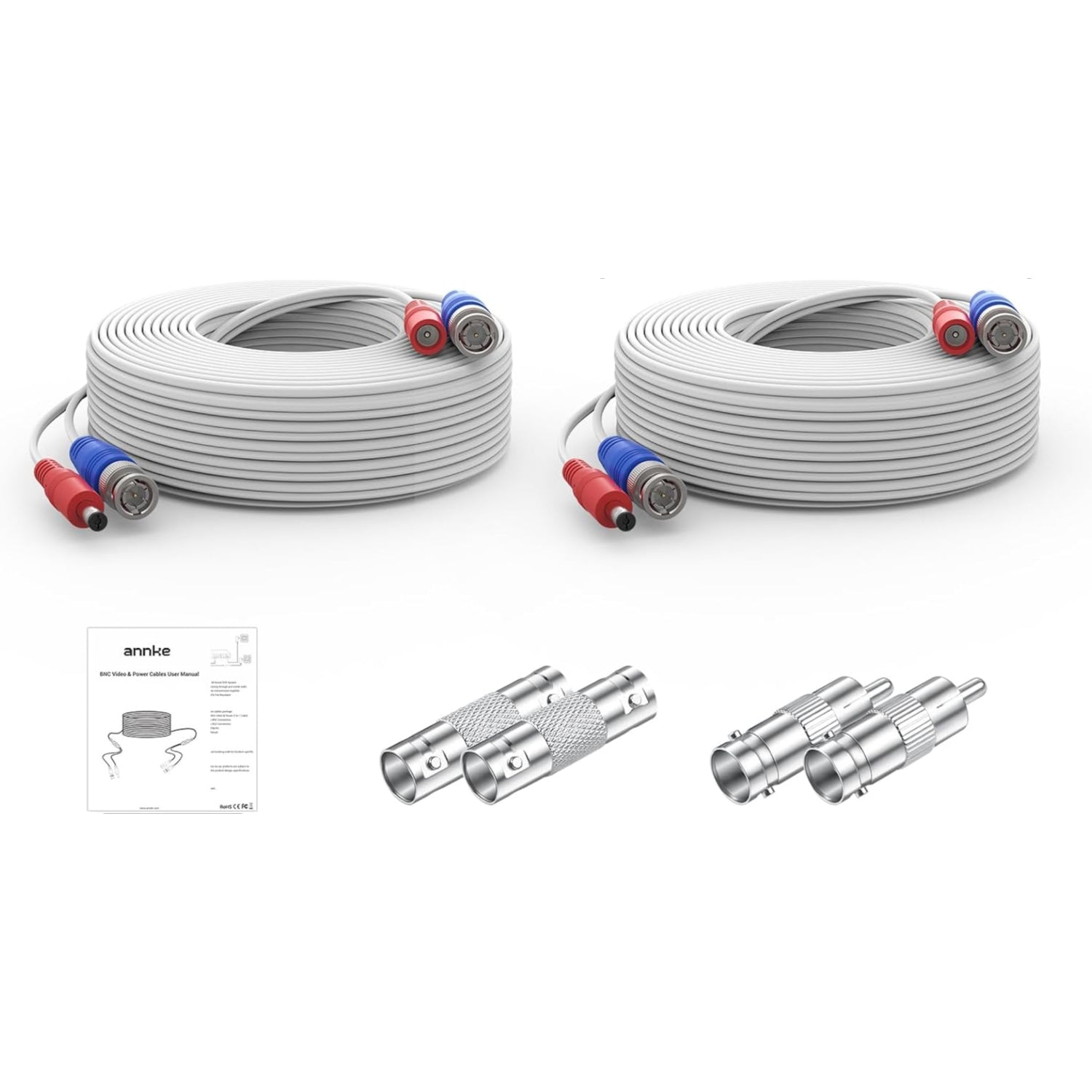 ANNKE 2-pack security camera BNC video power cables, 30M/100ft all-in-one length, used for CCTV camera connections.