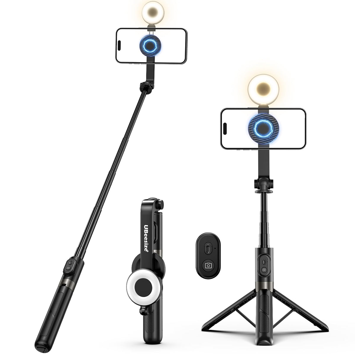 UBeesize Magnetic Selfie Stick Tripod with Dimmable Light - UBeesize Official Imagery - 1