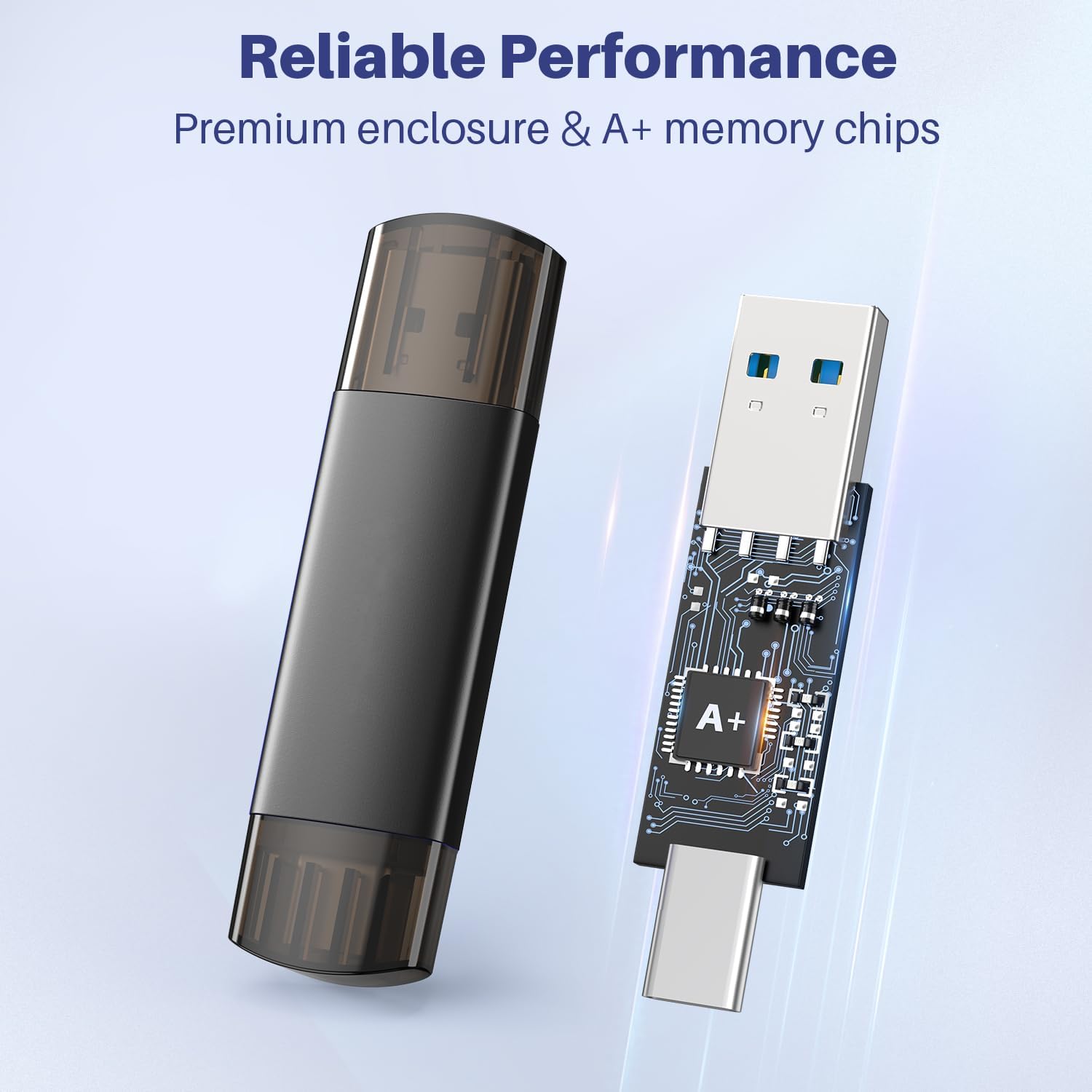 JOIOT 128GB USB C and USB A dual port flash drive, portable Type-C and USB 3.0 storage device with sleek design