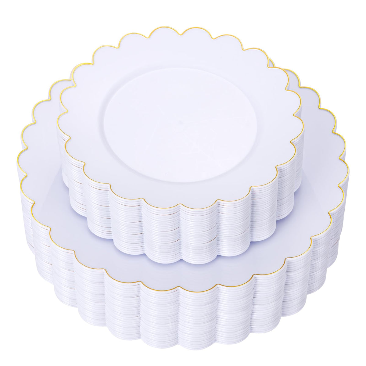 LIYH 60 Pcs White Plastic Plates with Gold Rim Scalloped - LIYH Love in your heart Official Imagery - 1