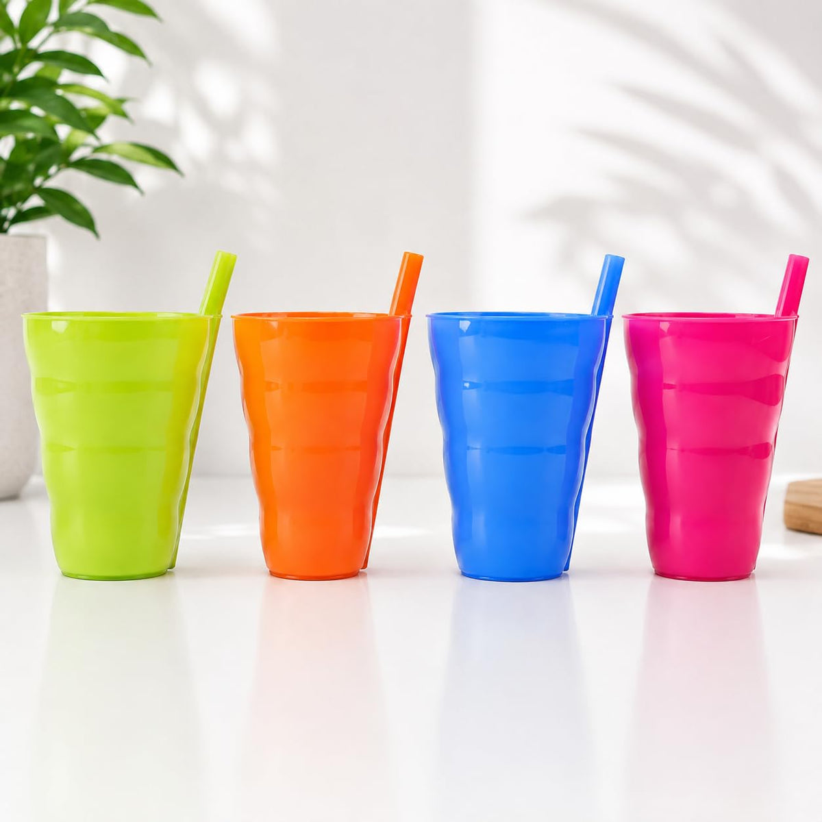 Basicwise Set of 4 Reusable 10 oz Plastic Cups with Built In - Basicwise Official Imagery - 1