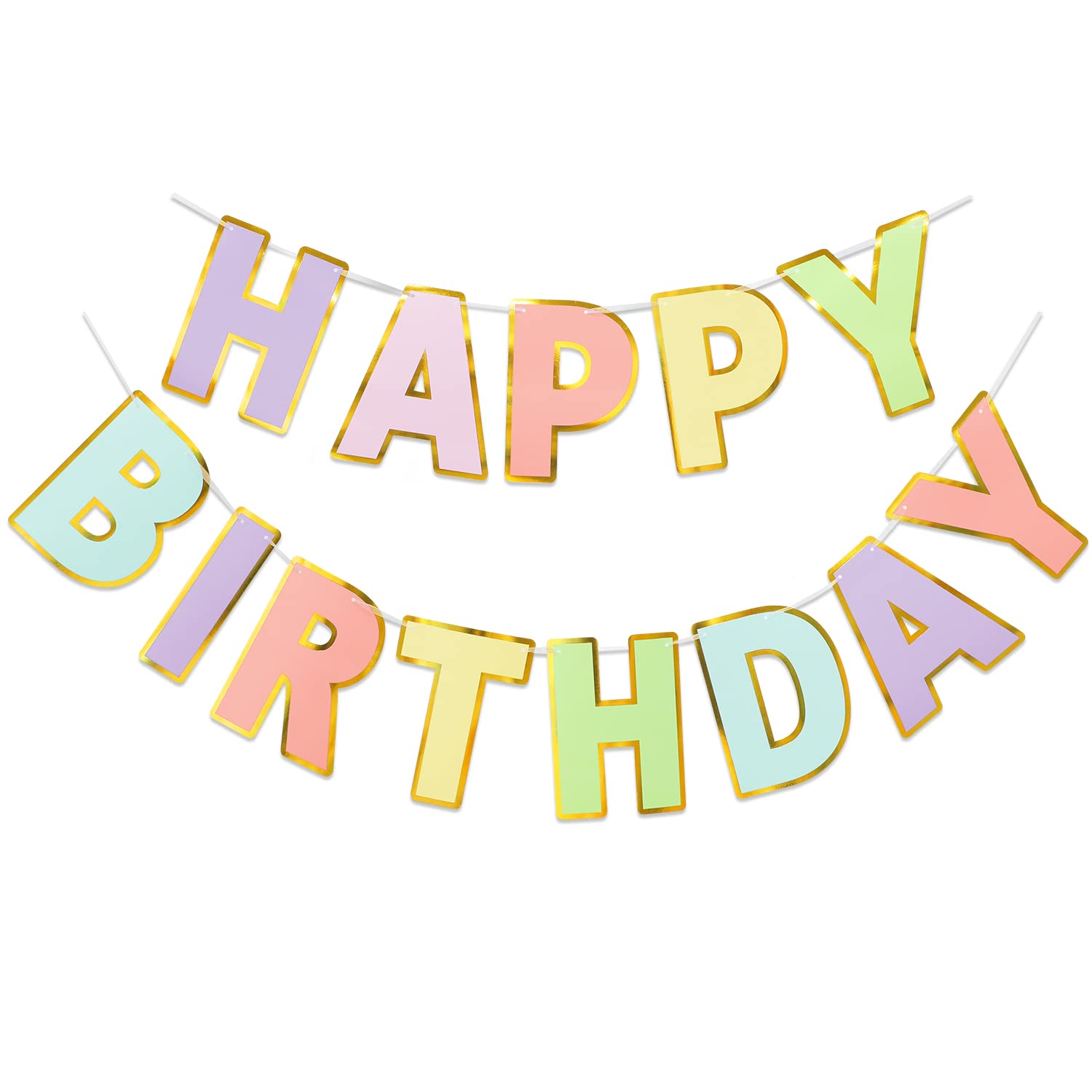Pre-Strung Happy Birthday Banner - Pastel Macaron Party - Product Imagery