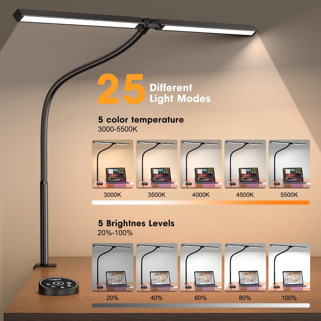 Pzloz Led Desk Lamp for Office Home - Eye Caring Architect lamp with Clamp,Dual - Pzloz Official Product View 3