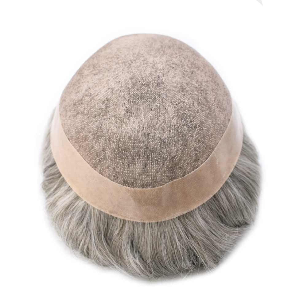 Curve Hair Mens Toupee Human Hair Piece Replacement System Monofilament Wig Hair Unit for Men Durable Poly Coated Mens Hairpiece (#1B80 Off Black+80% Gray, 8"X10")