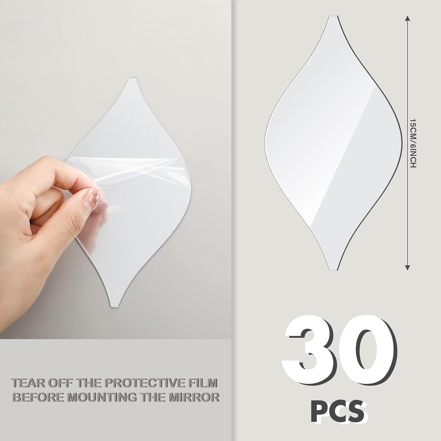Weysat 30 Pcs Mirror Wall Stickers Decor Acrylic 3D Tear Drop Decorative Mirrors Stickers