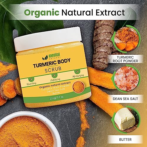 Turmeric Body Scrub, Face & Body Exfoliating Scrub, 7.8 oz - Product Imagery