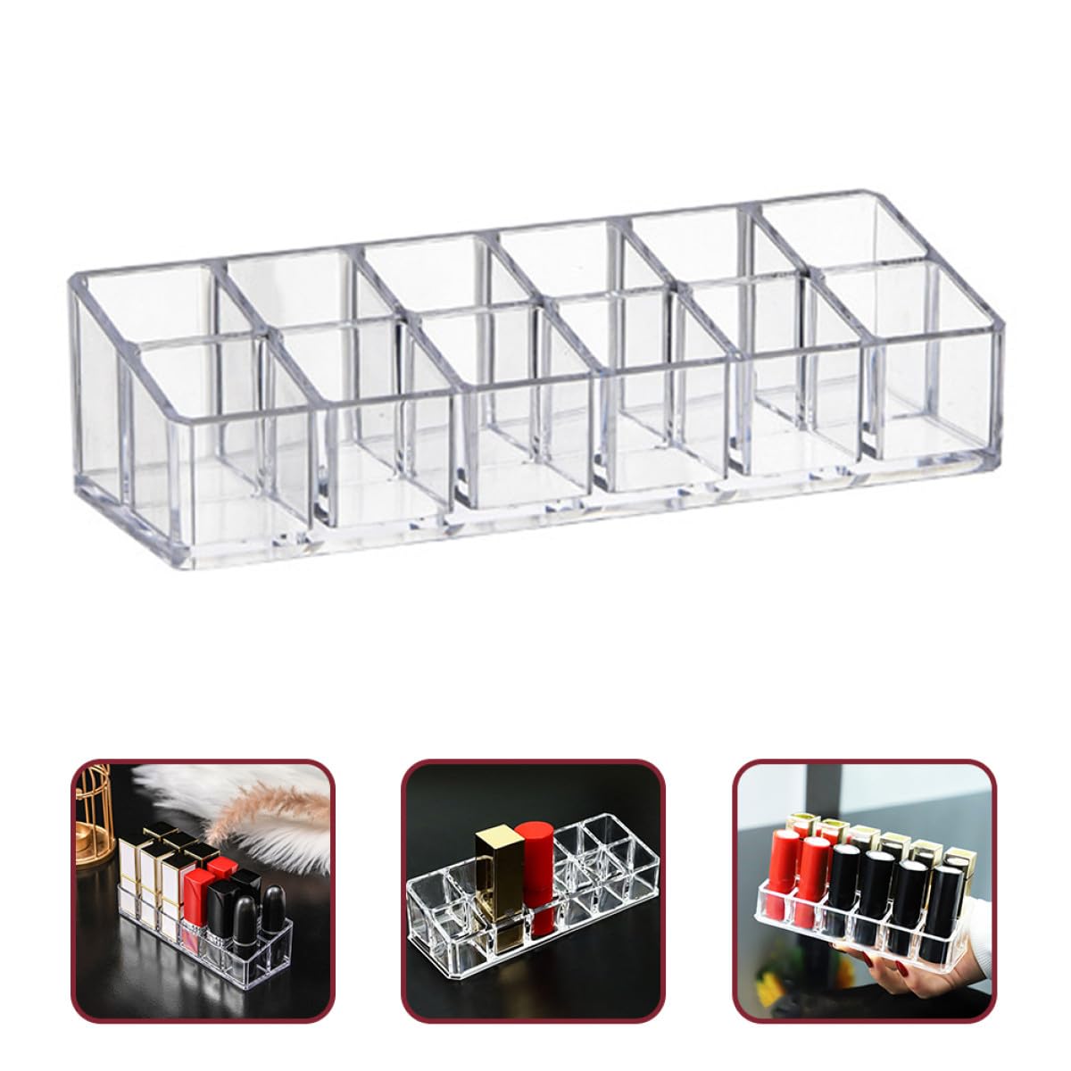 Sewroro 2-piece lipstick and lipgloss organizer caddy with 12-slot double-layer design for makeup storage on vanity.