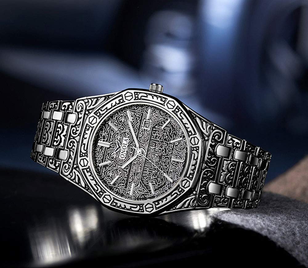 Retro Watches for Men Quartz Watches Tattoo Pattern Carved - HUNRUY Official Imagery - 6