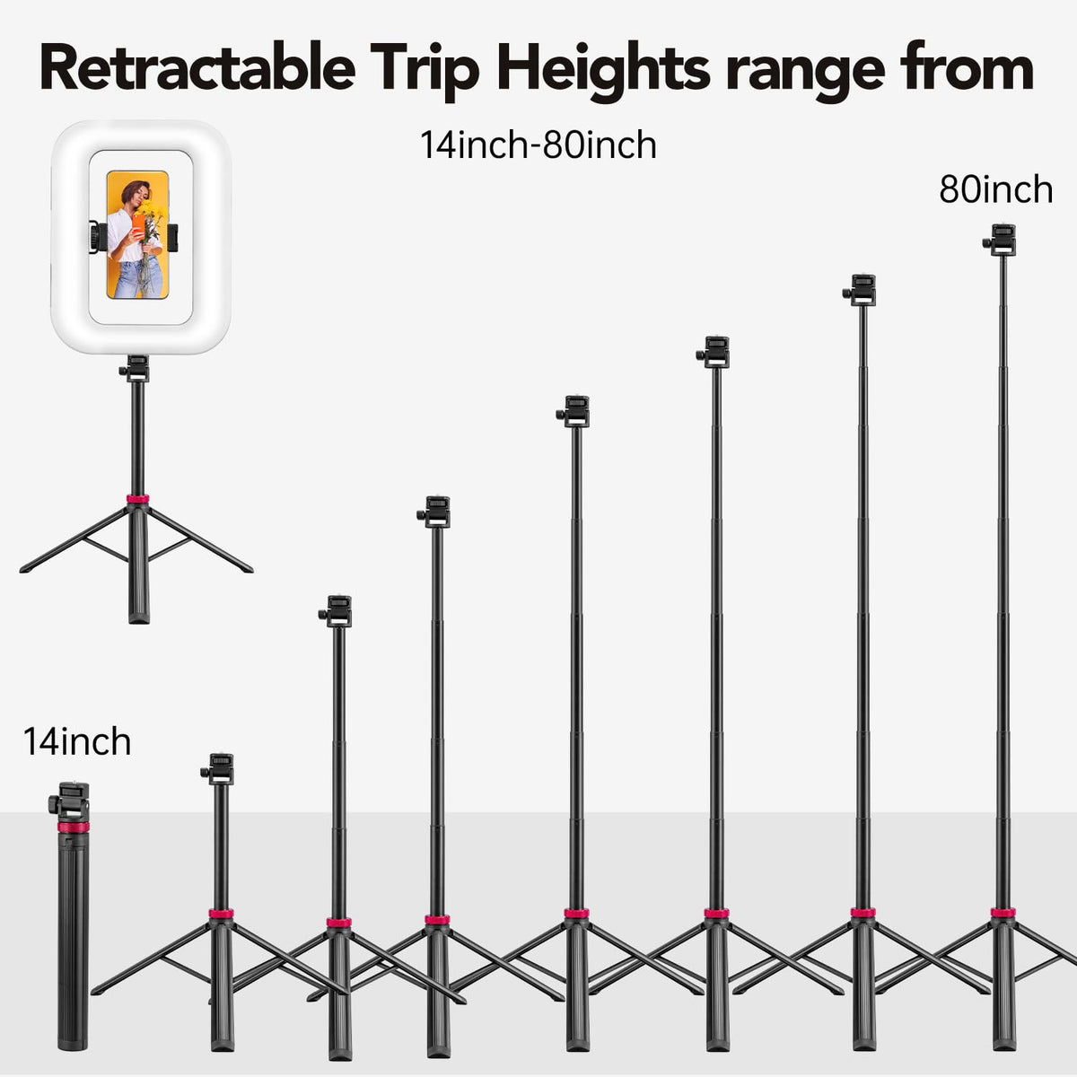 Phone Ring Light with 80 Tall Tripod Stand Built in 8000mAh - Nagnahz Official Imagery - 4