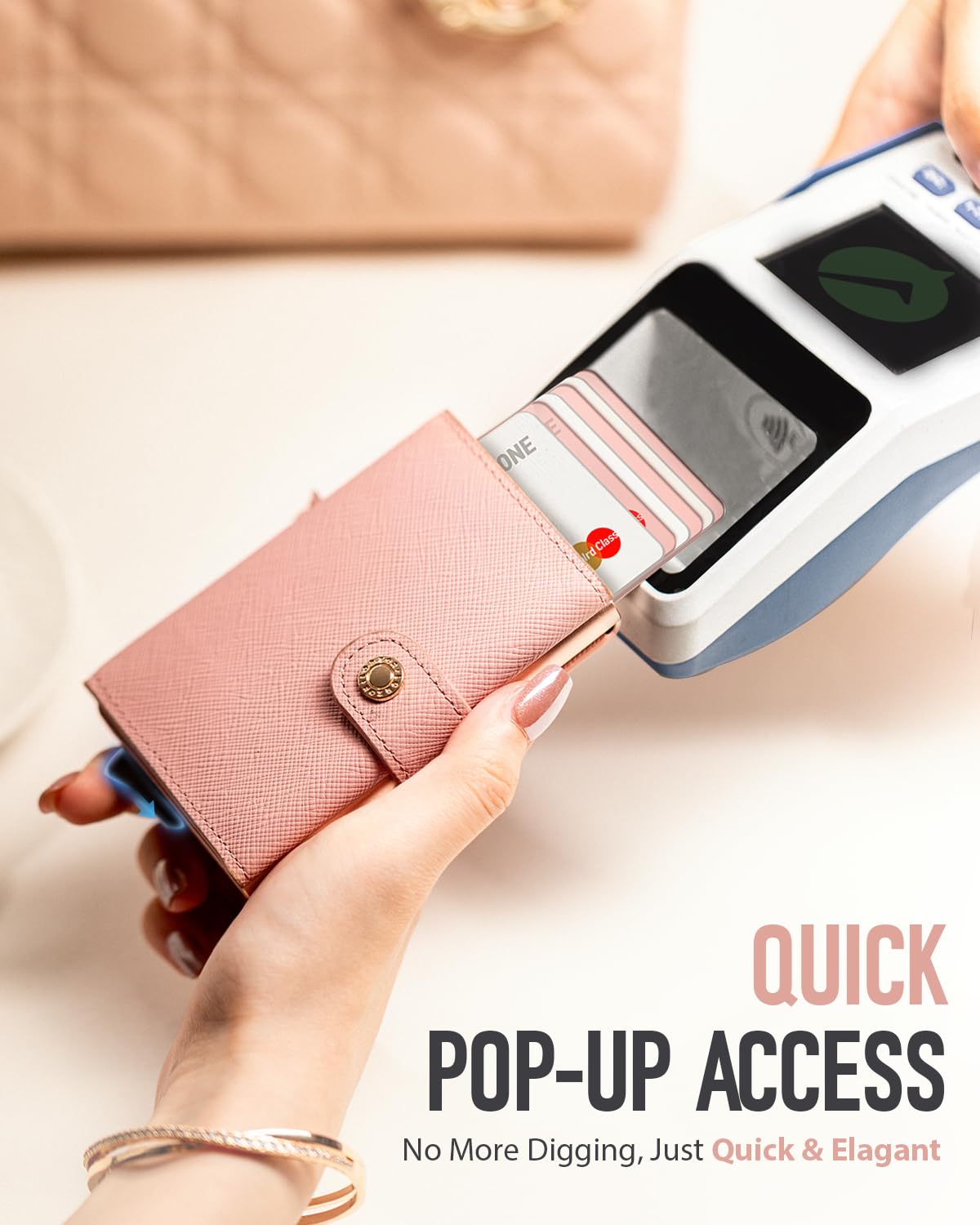 LORZOR Women's RFID Blocking Pop-Up Wallet – Pink Saffiano