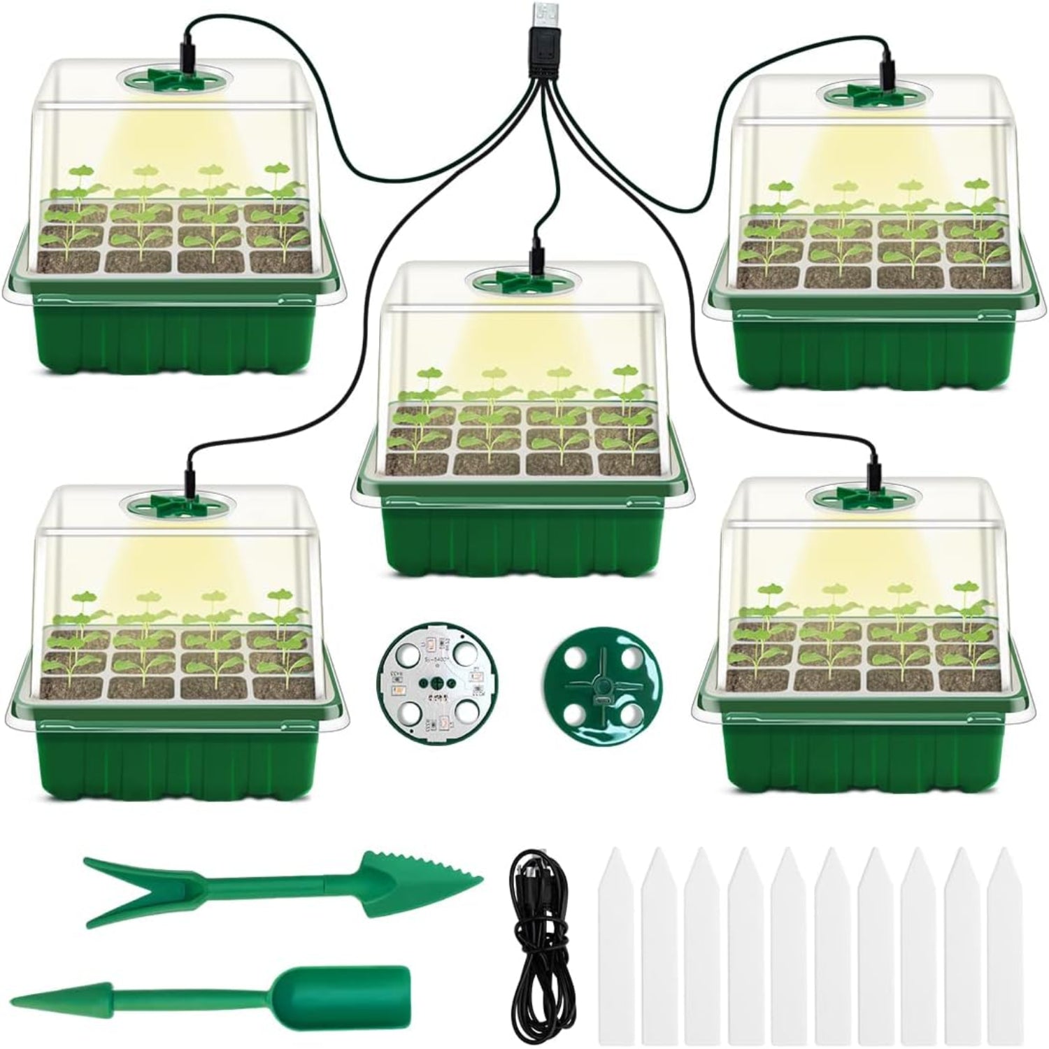 GOONMILL seed starter tray with grow light, 5-pack plant seedling kit for indoor gardening and easy plant propagation.