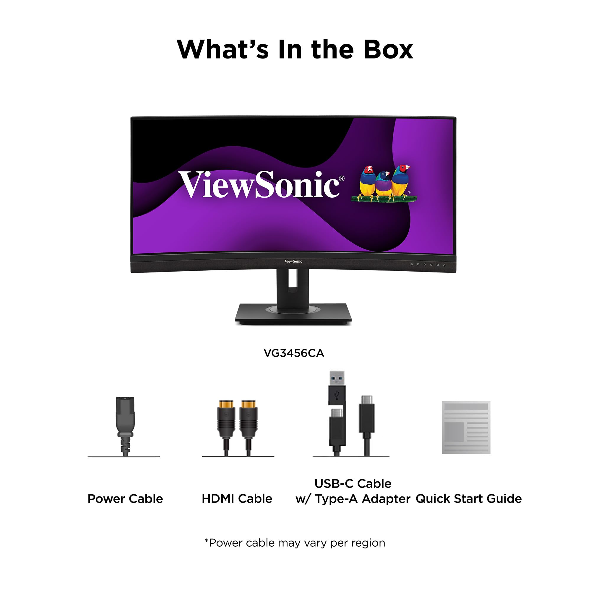 ViewSonic VG3456CA 34 Inch 1440p Ultrawide Docking Monitor, Curved IPS Display for Smooth Home and Office Productivity, Full Ergonomic Adjustability, 100W USB-C, RJ45, and HDMI Inputs
