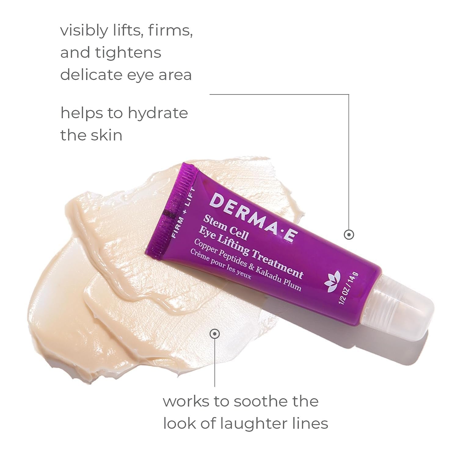Derma E Stem Cell Lifting Eye Treatment jar showing multi-action firming eye cream for wrinkles and puffiness.