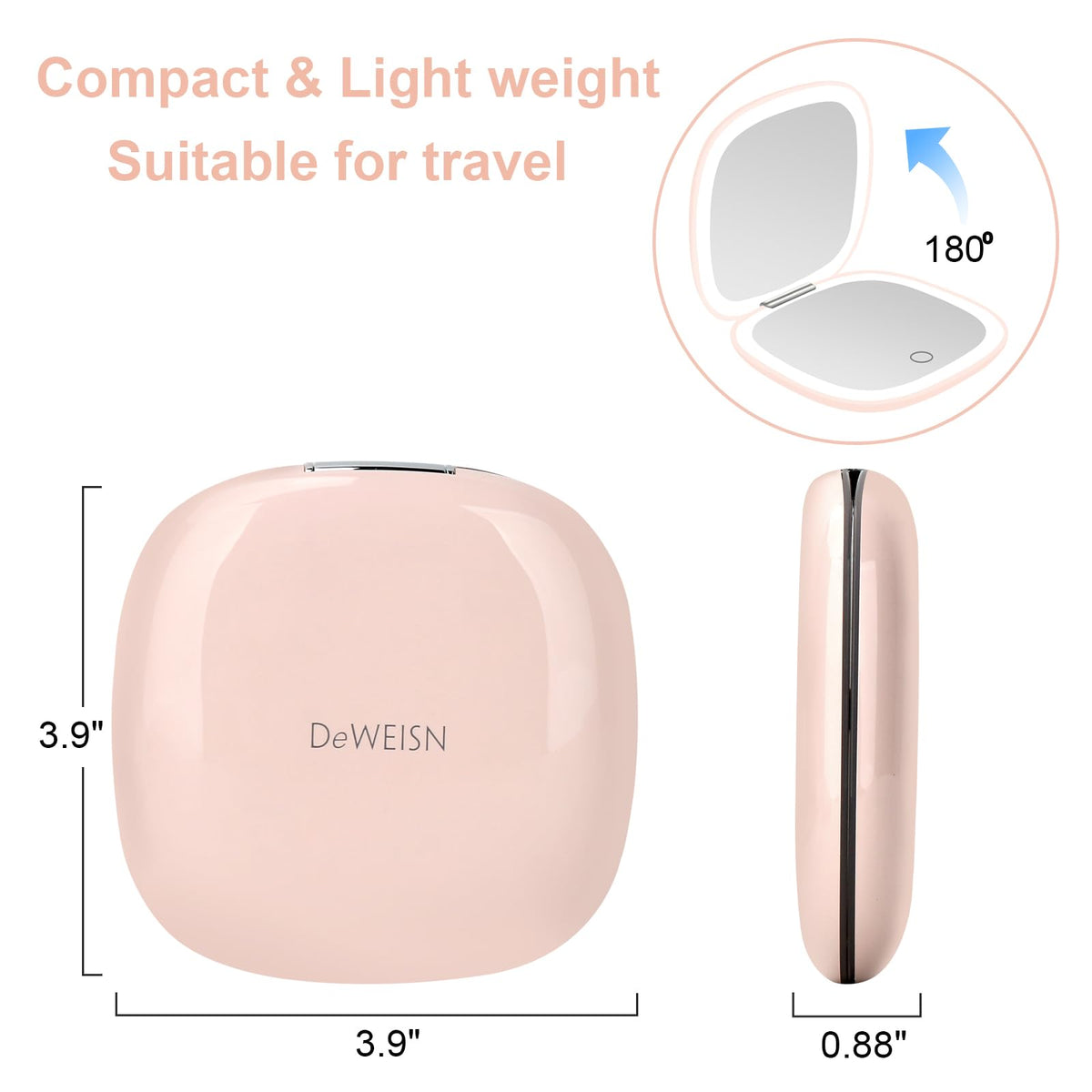 Compact Mirror Lighted Travel Makeup Mirror with 1X 10X - deweisn Official Imagery - 3