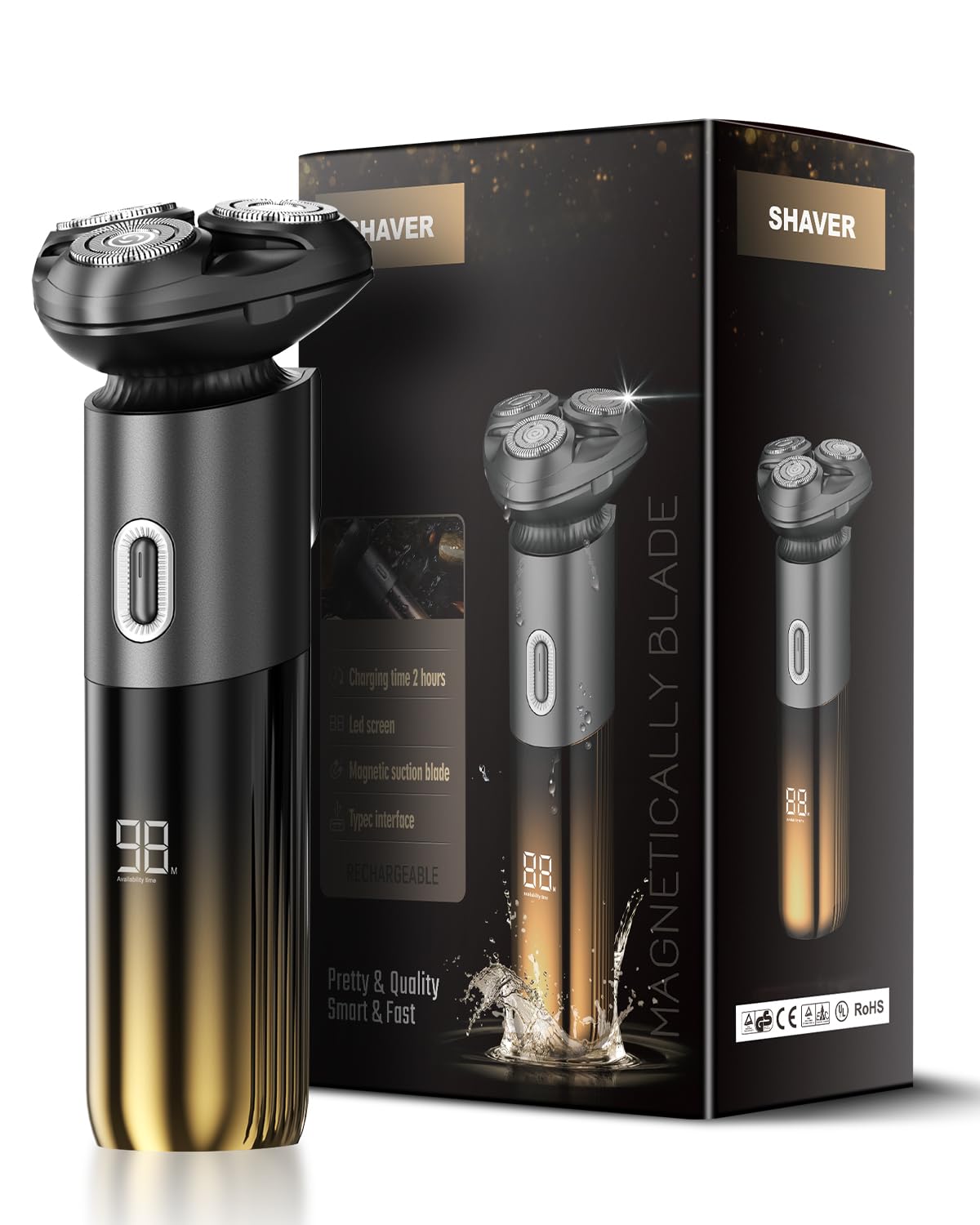 Men s Electric Razor Equipped with LED Display Black Gold - TEPOTZ Official Imagery - 2