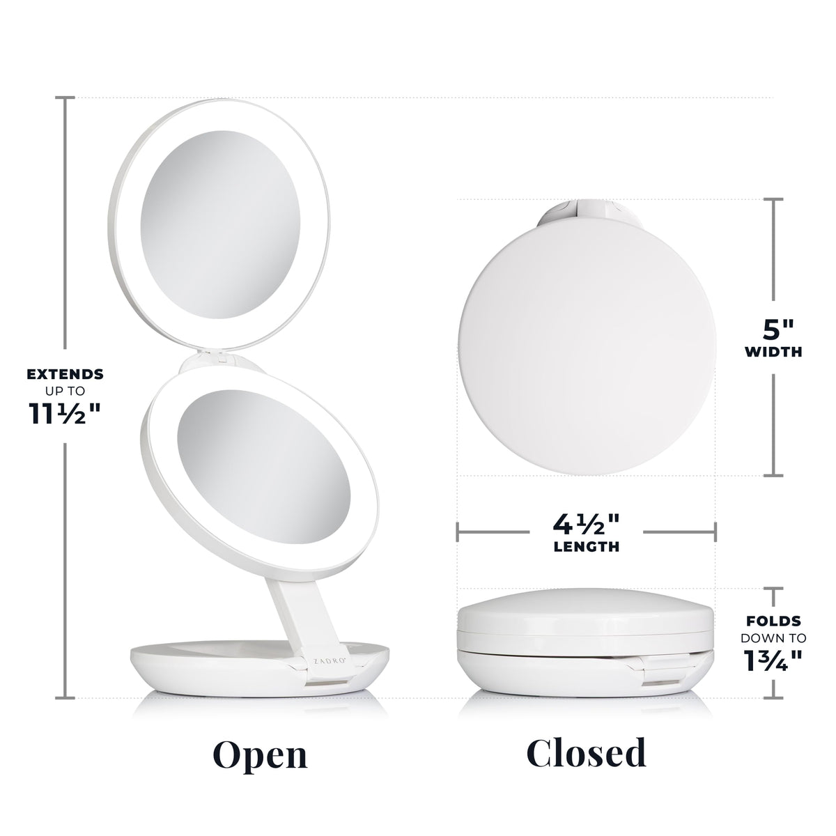 Zadro 4 5 Round LED Compact Mirror 10X 1X Travel Mirror with - Zadro Official Imagery - 4