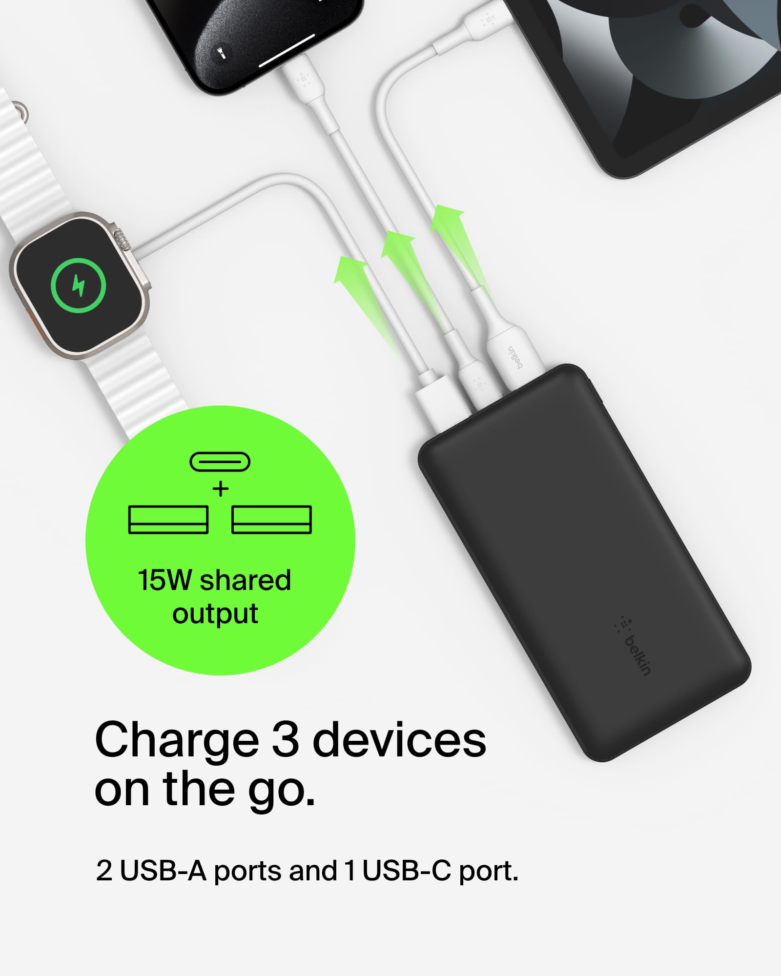 Belkin 20000mAh 15W 3 Port Power Bank USB A to USB C Cable - Premium Selection Official Imagery - 6