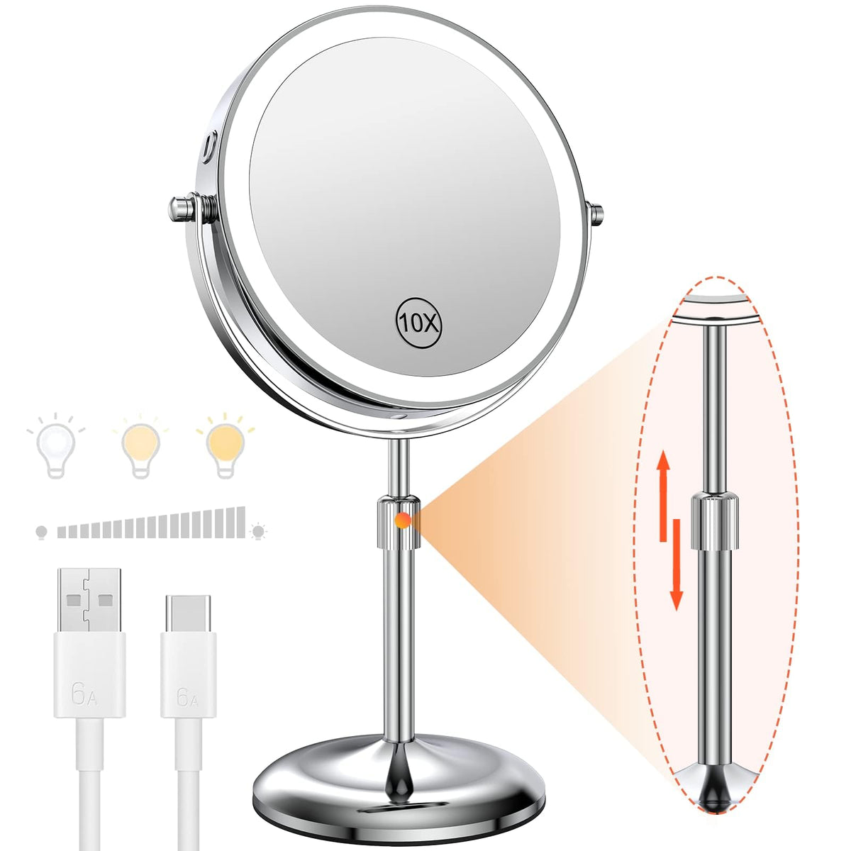 7 Lighted Makeup Mirror with 3 Color Lights 10X - Benbilry Official Imagery - 8