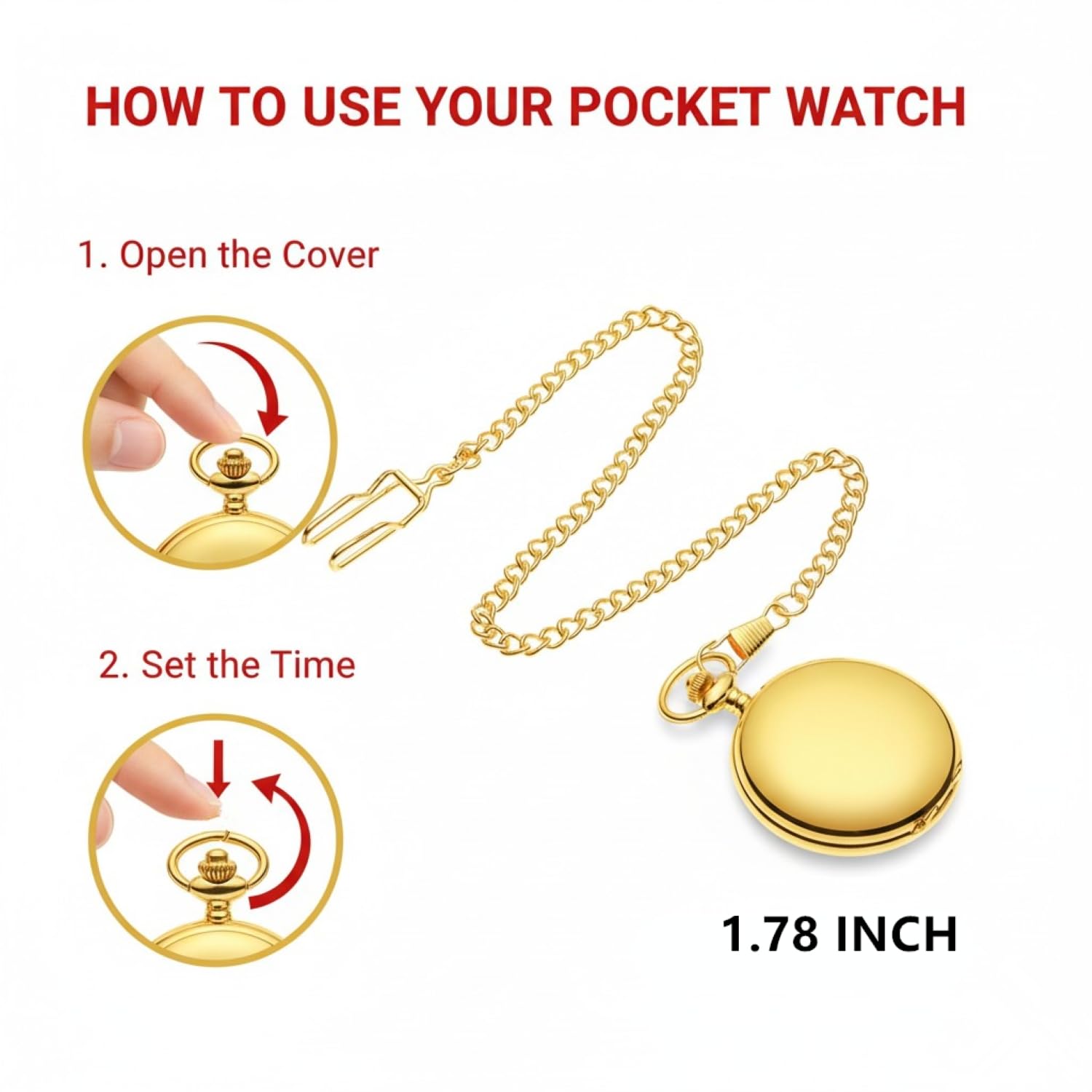 Vintage Gold Pocket Watch with Chain for Men & Women