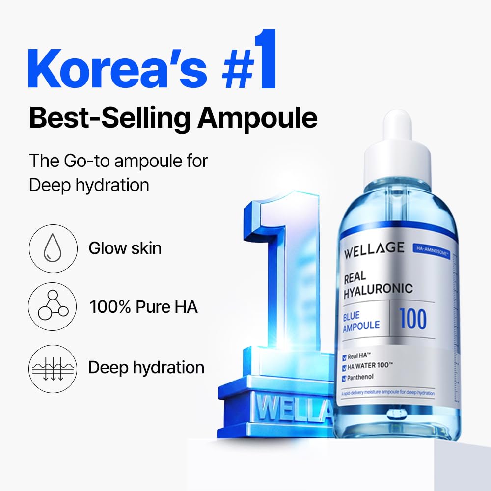 WELLAGE Real Hyaluronic Blue Ampoule 100, Korean Skincare, Fragrance Free - WELLAGE Official Product View 3