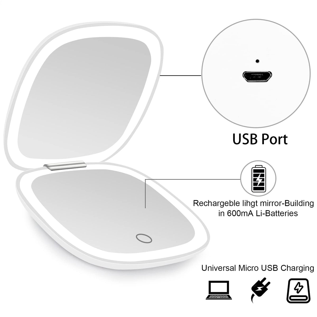 Compact Mirror Lighted Travel Makeup Mirror with 1X 10X - deweisn Official Imagery - 7