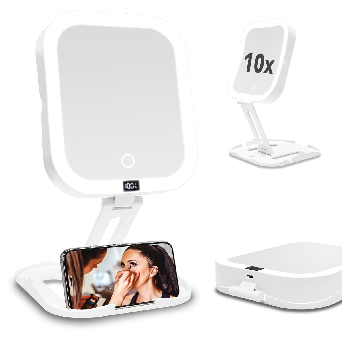 Travel Makeup Mirror with Lights 10X Magnifying Mirror with - SANYCASA Official Imagery - 1