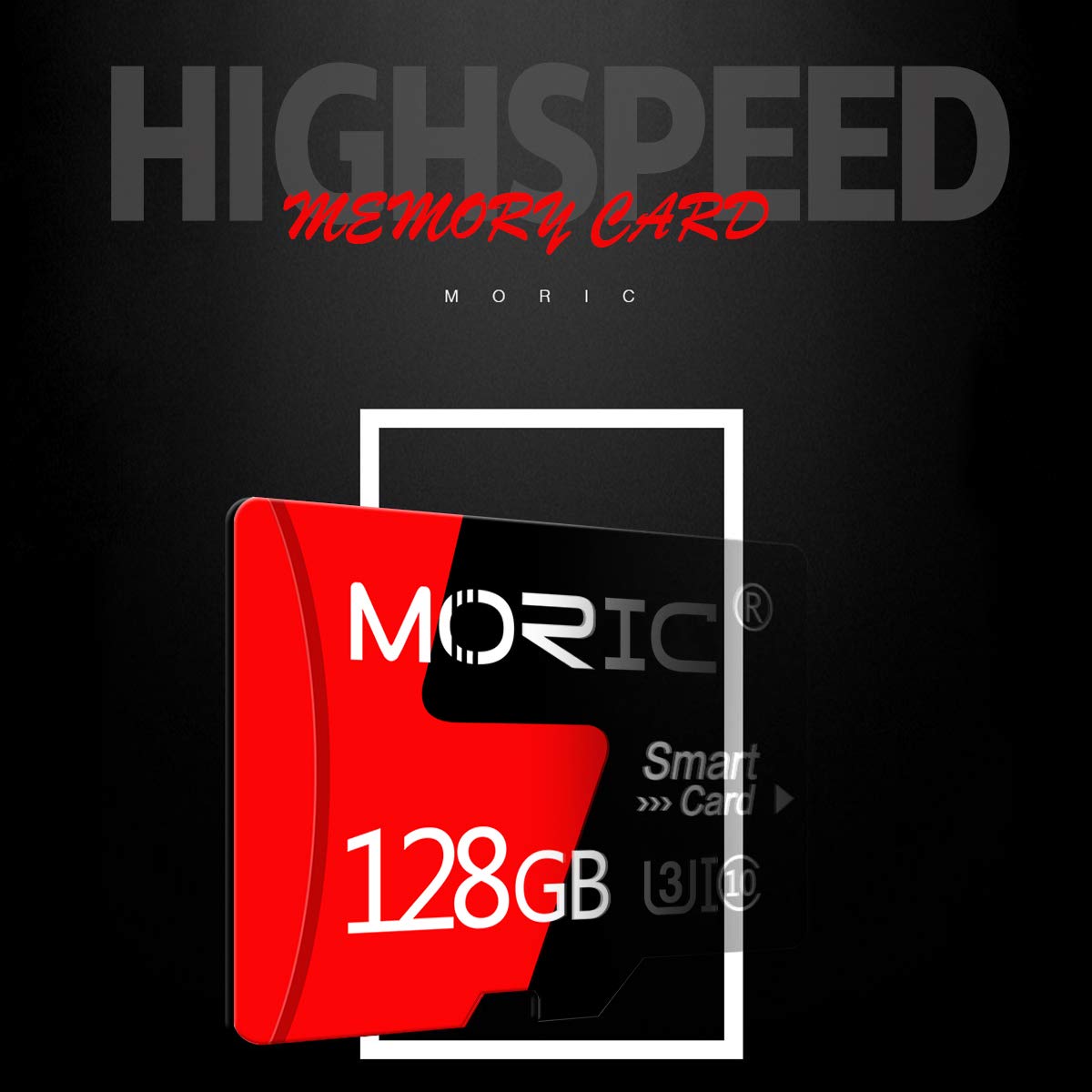 Two MORIC 128GB micro SD cards with adapters, high-speed C10 A1 TF memory cards for cameras, smartphones, tablets, and drones.