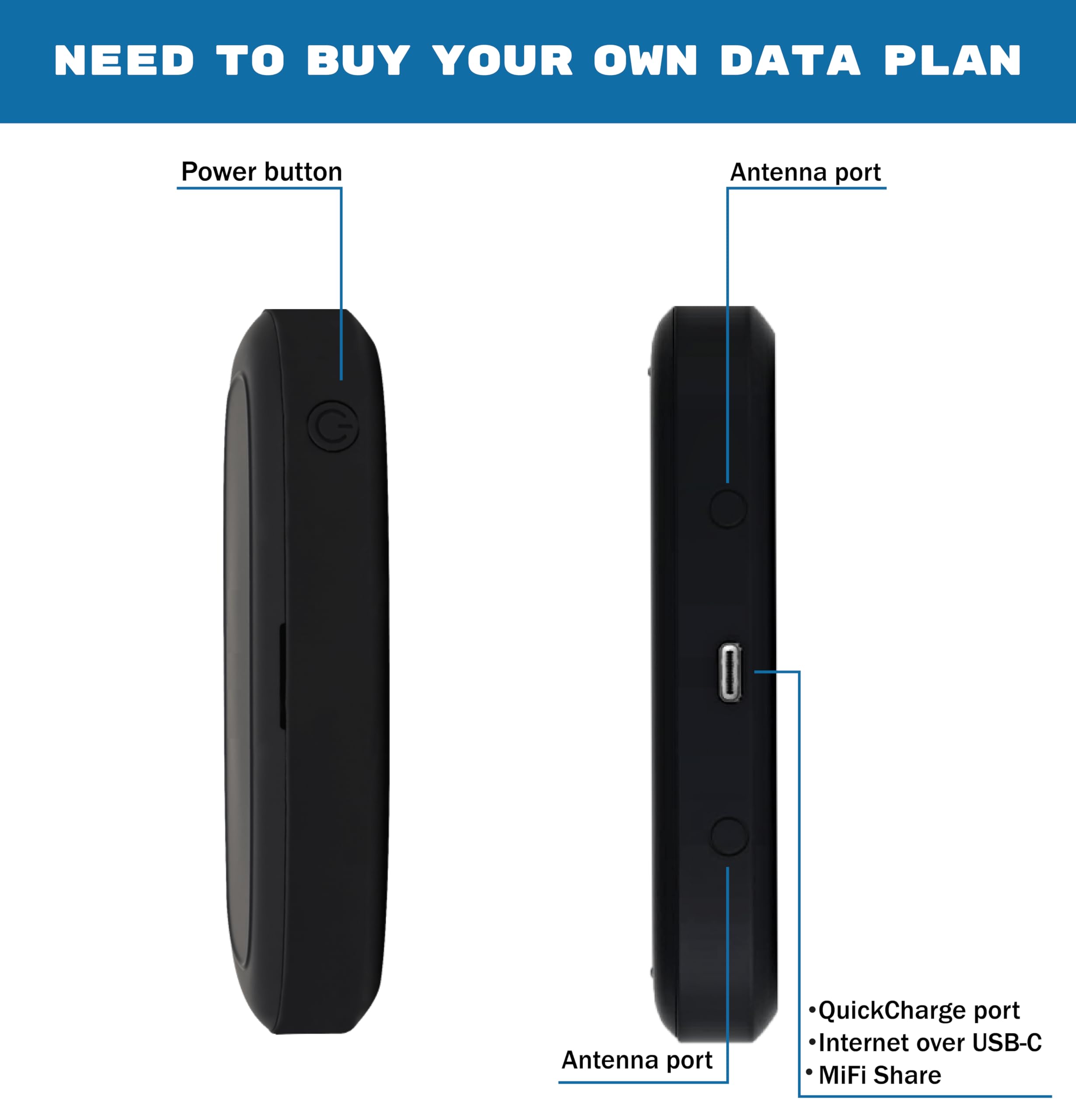 EVDO-LINK AT&T Wireless Hotspot Pocket WiFi 4G LTE MiFi 8000 showing compact portable mobile hotspot device with screen and connectivity ports.