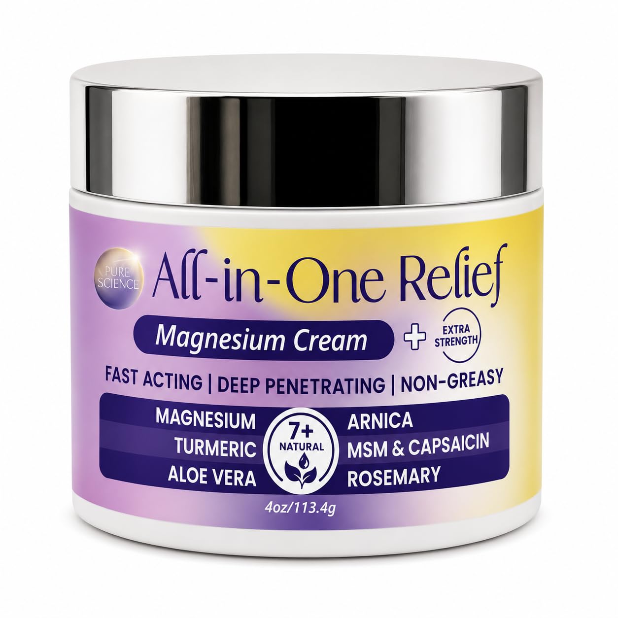 PURPLE CANYON All-in-One Magnesium Cream with Menthol, Arnica, MSM & Capsaicin — Fast-Absorbing, Non-Greasy Formula with Aloe Vera, Turmeric & Essential Oils