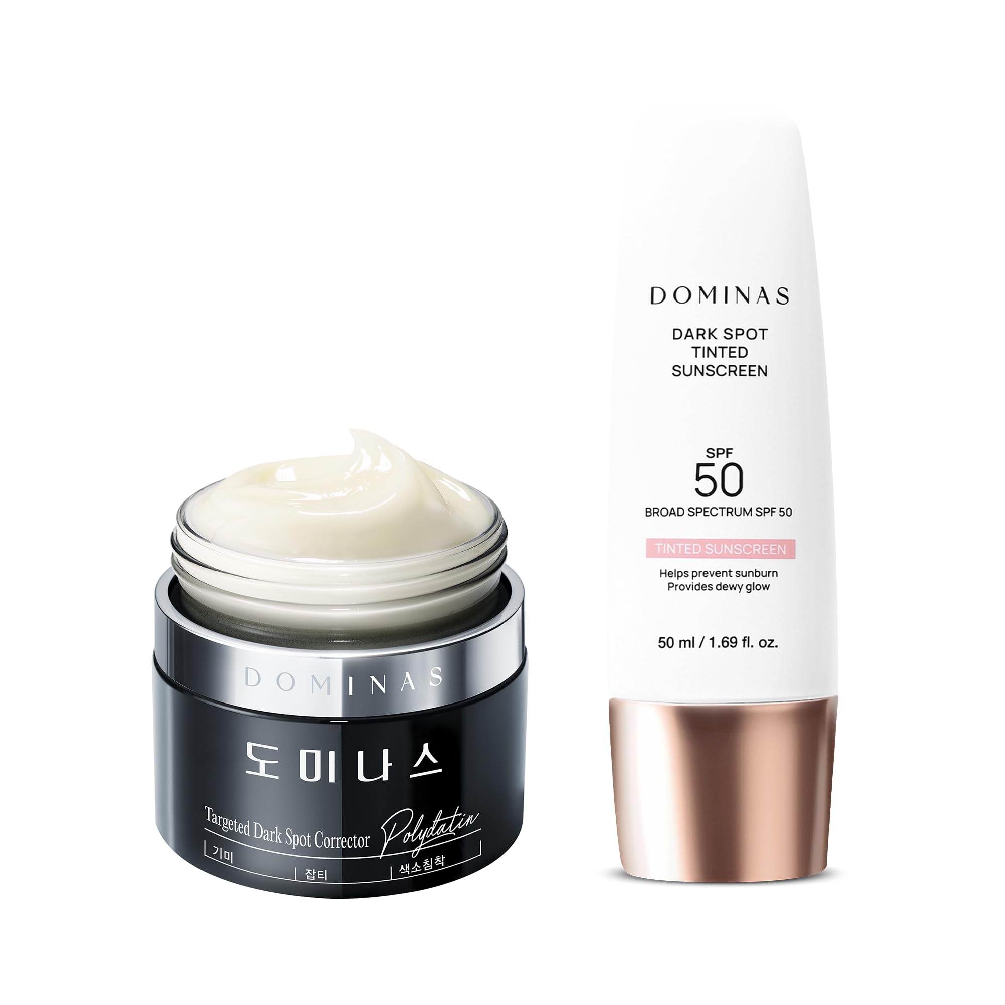 DOMINAS Dark Spot Corrector Cream & Tinted Sunscreen SPF 50 Duo - Product Imagery