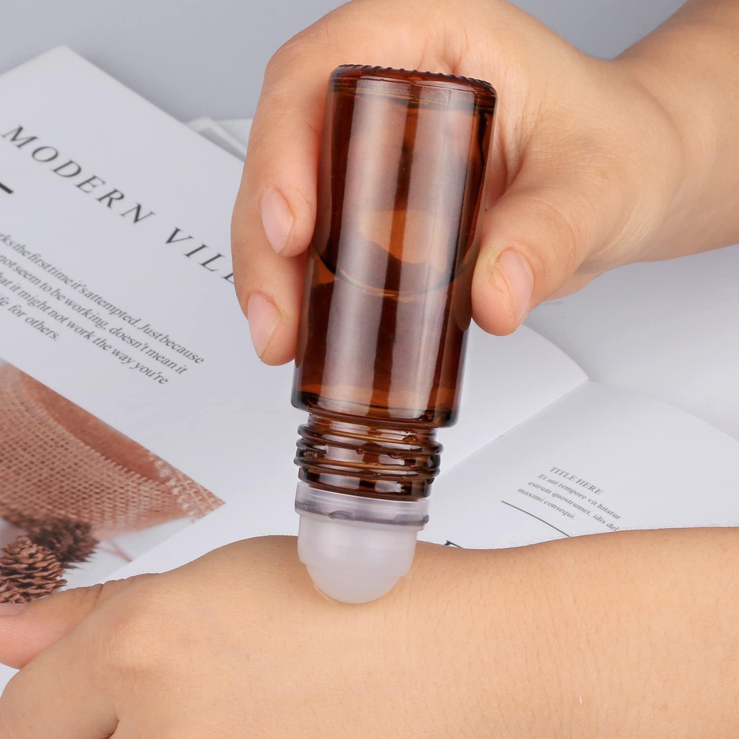 2Pcs Brown 30ml Glass Essential Oil Roller Bottles - LNYMZD Official Product Imagery - 4