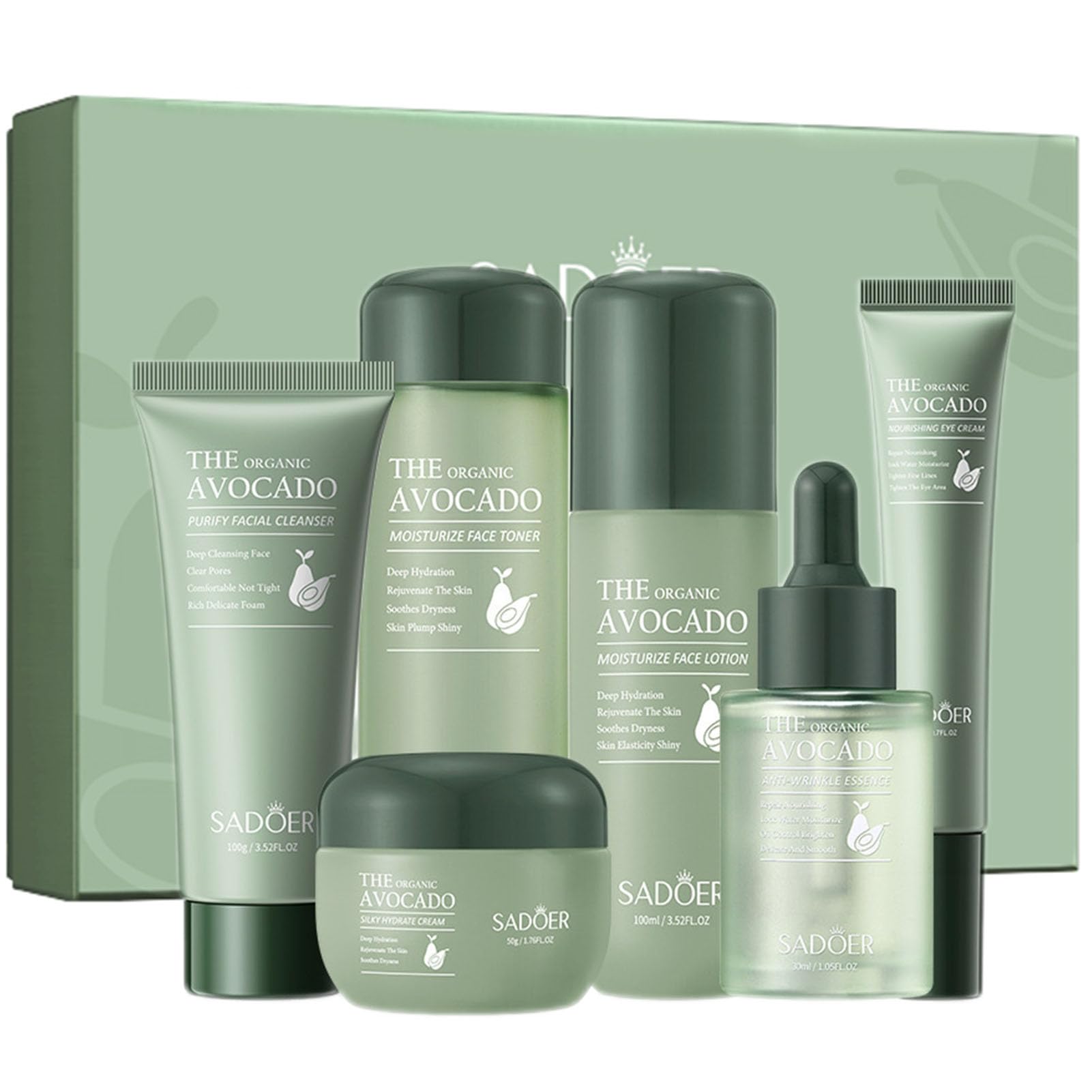 Avocado Skincare Sets, 6Pcs Skincare Gift Set with Facial - Etuanxi