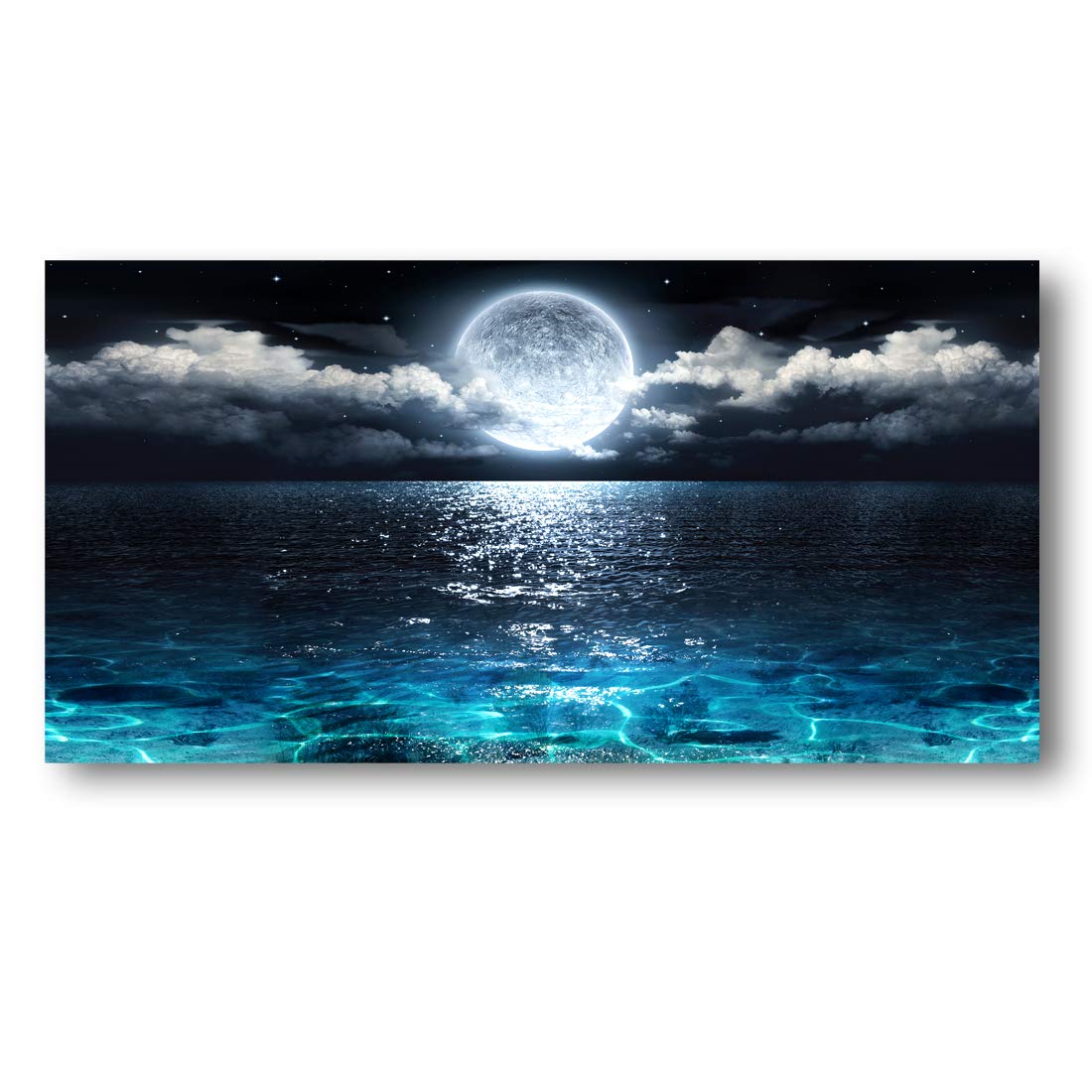Ocean moon landscape on canvas wall art, modern ocean sea scene print with moon and ocean waves, decorative wall decor