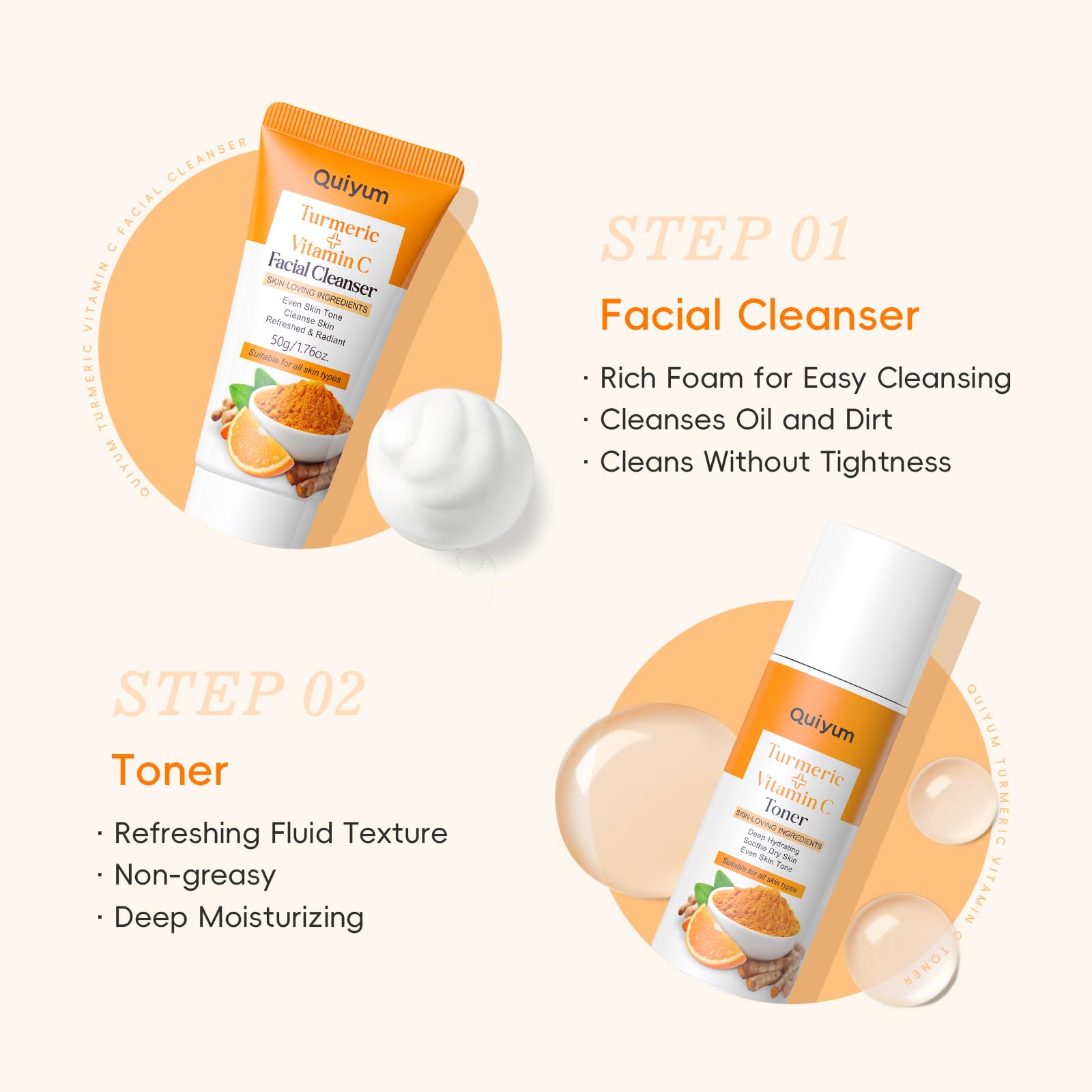 Turmeric Vitamin C Skin Care Set, 5PCS Beauty Routine for Women - QUIYUM