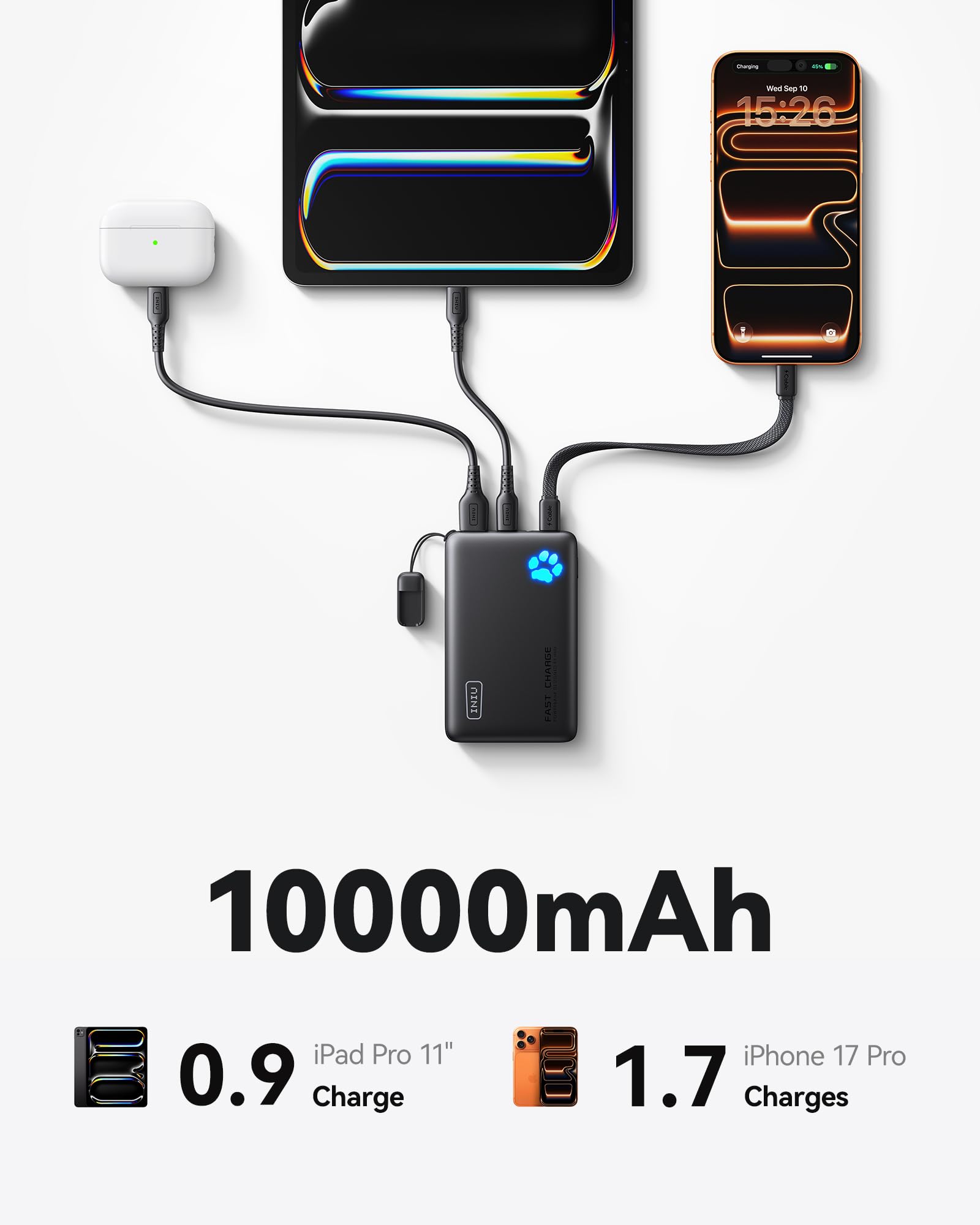 INIU 10000mAh 45W Fast Charging Portable Charger, Smaller Travel Power Bank - INIU Official Product View 5