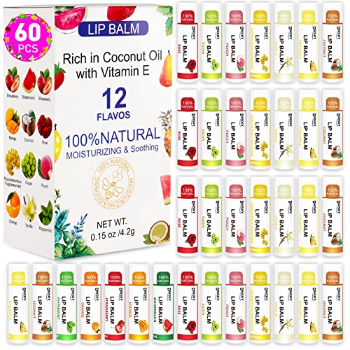 DMSKY 60 Pack Lip Balm Bulk Natural 12 Flavors - Dmsky Official Imagery - 1