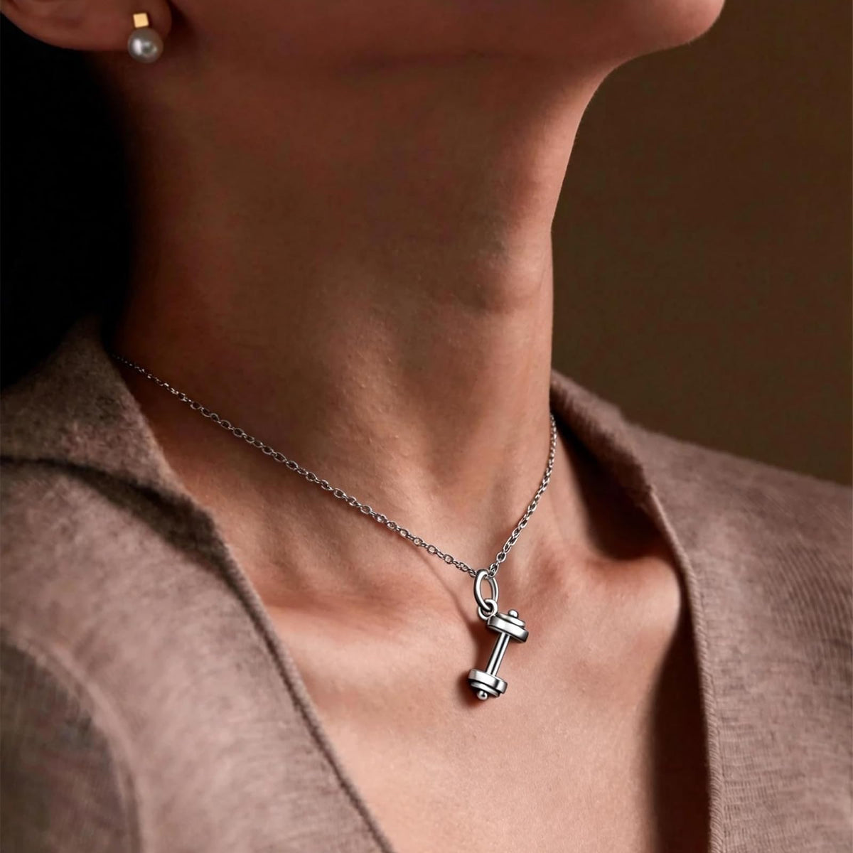 925 Sterling Silver Dumbbell Barbell Pendant Necklace - ANEKTIMITOS Official Imagery - 6
