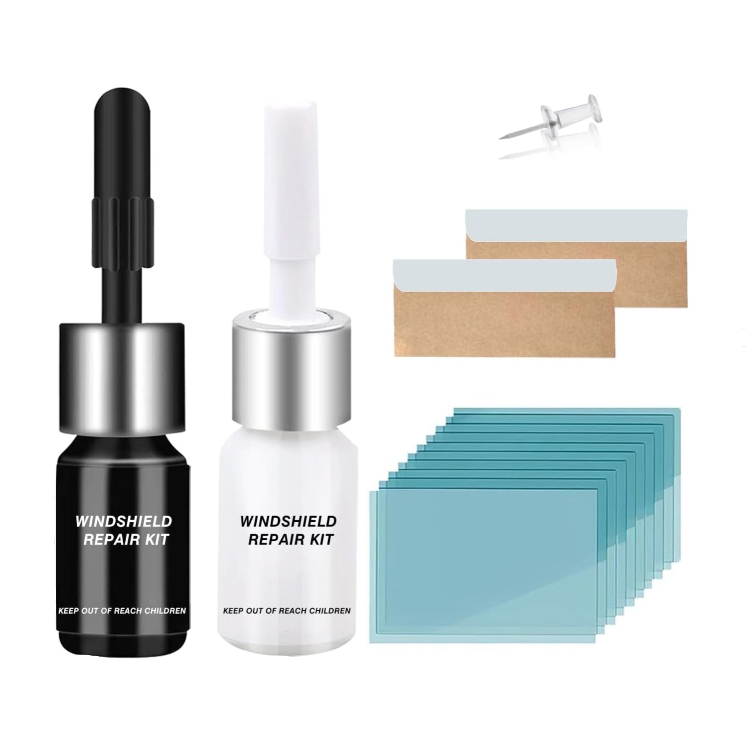 FTSJVE windshield repair kit for chips and cracks, includes tools for fixing windshield chips and cracks effectively.