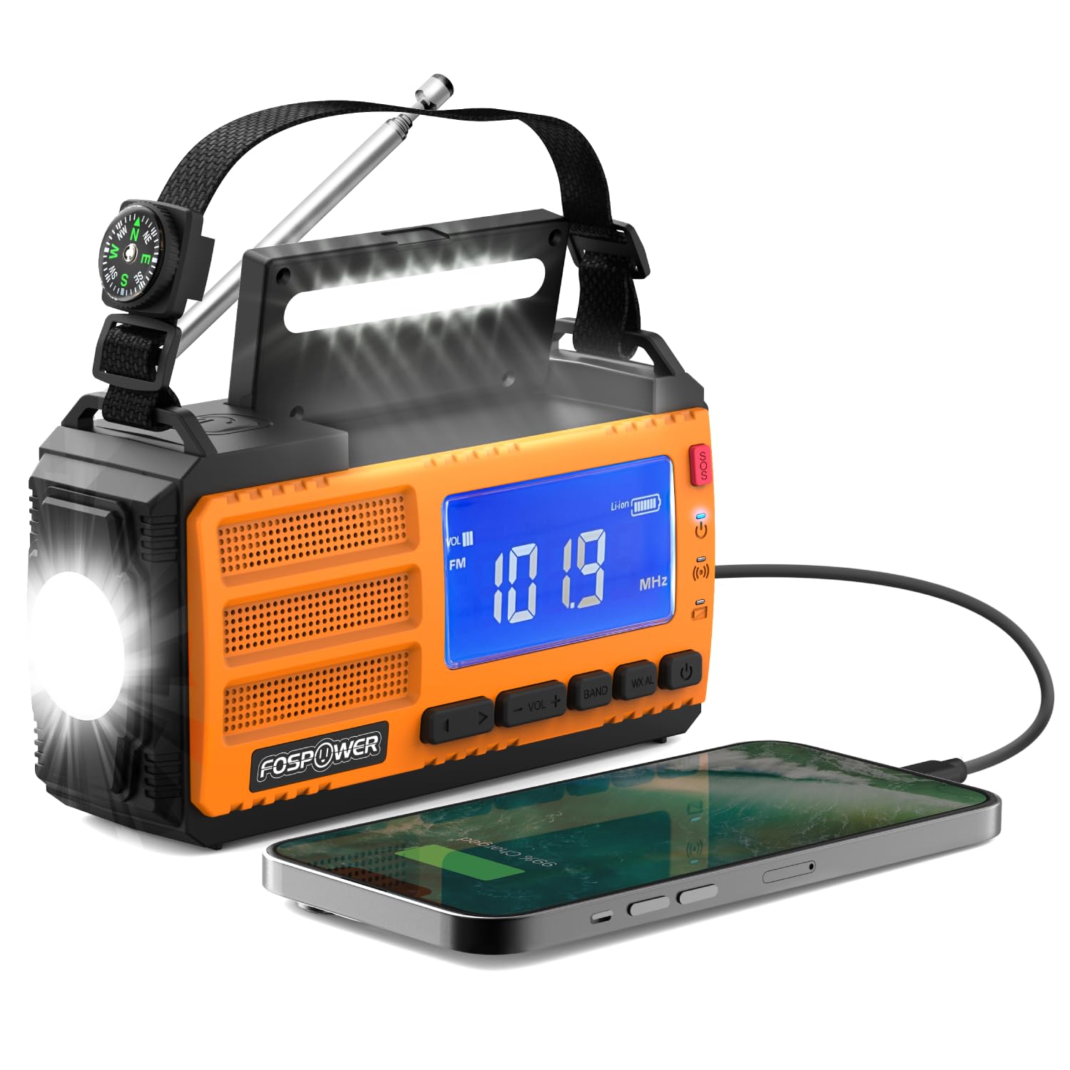 FosPower NOAA Emergency Weather Radio A1 7400mWh Solar Hand Crank by FosPower - Angle View 9