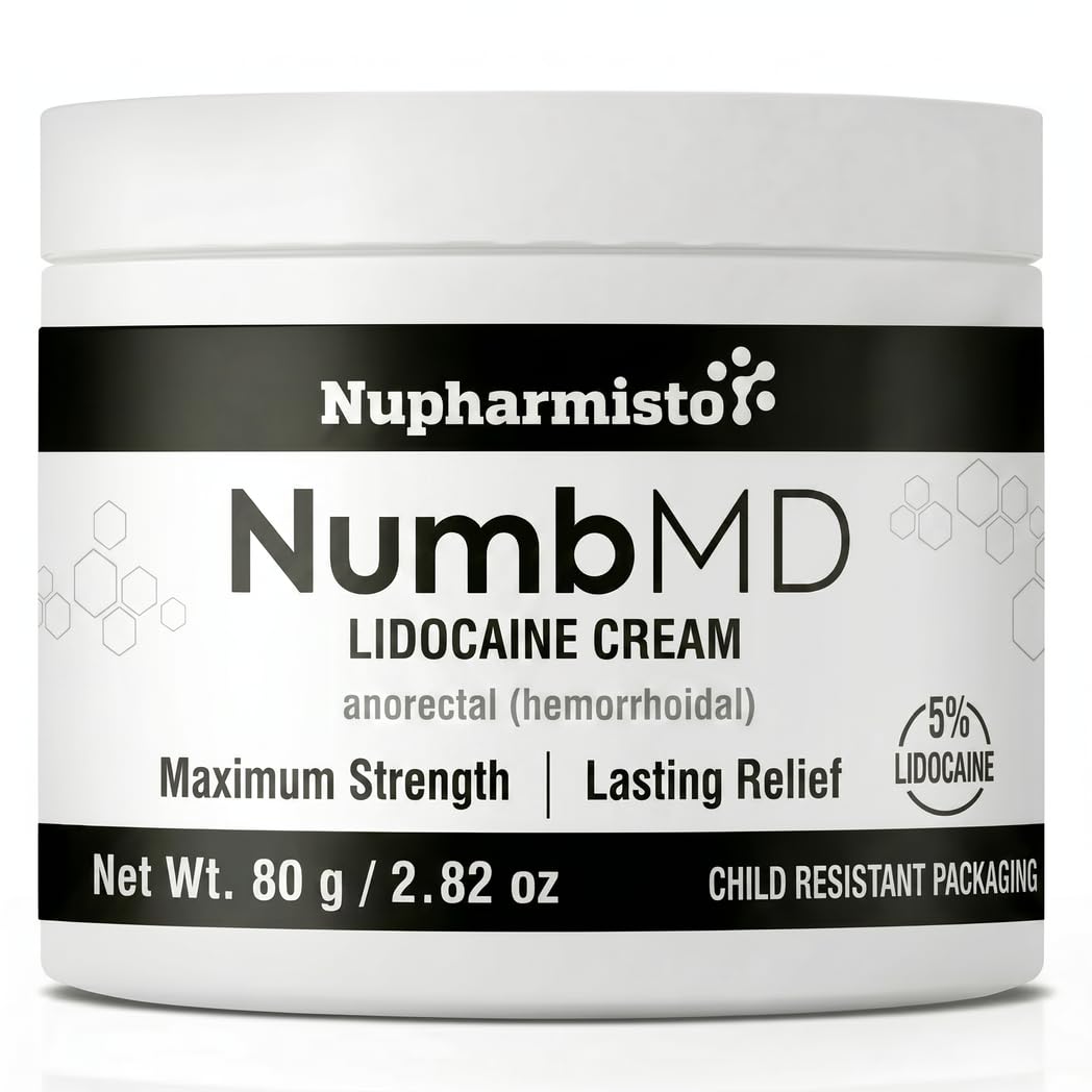 Nupharmisto 5% Lidocaine Numbing Cream Maximum Strength: Long Lasting Numbing Cream with Emu Oil and Arnica relieves discomfort Caused by Hemorrhoids 80 g / 2.82 oz