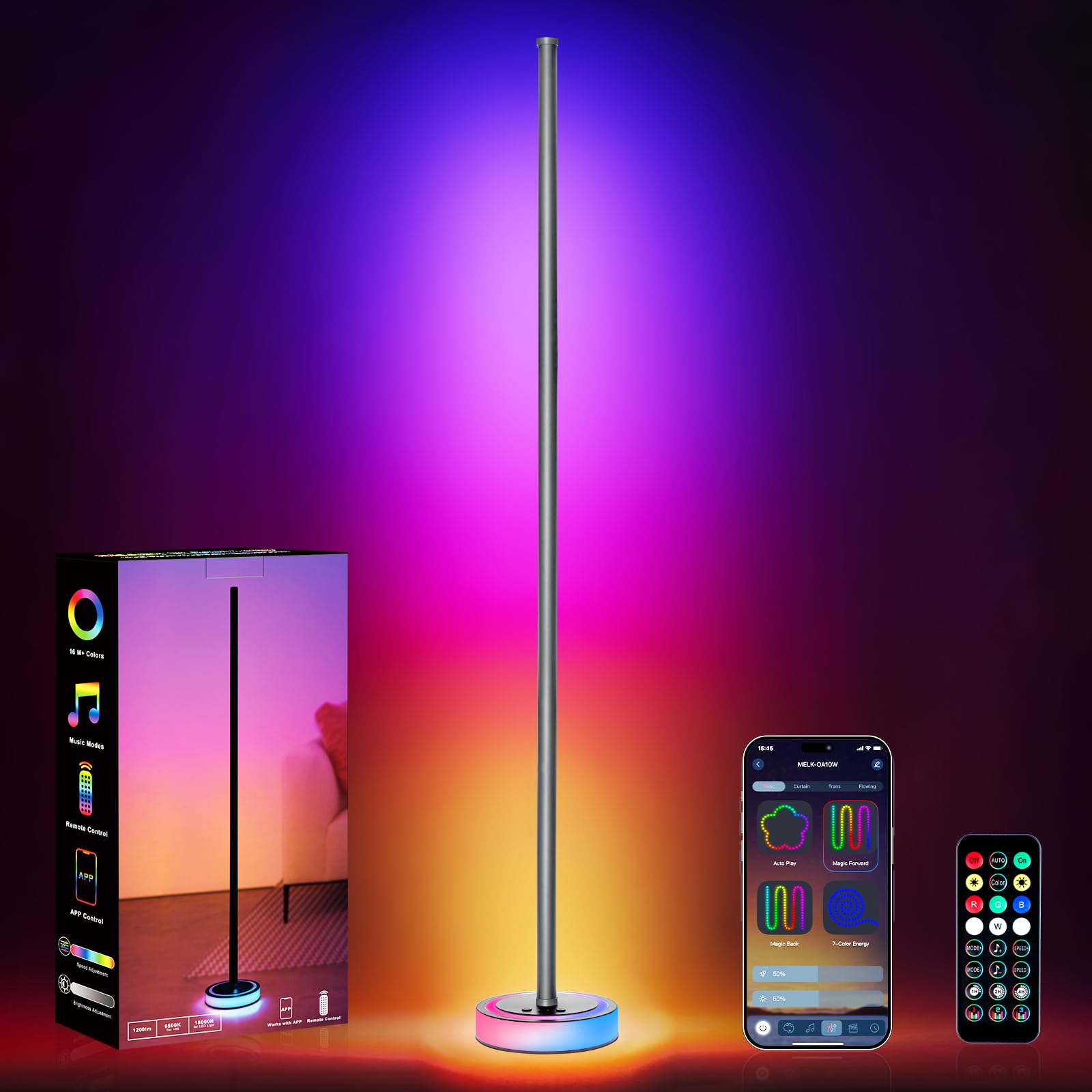 BRINGUX Smart Corner Floor Lamp, RGBICW LED Standing Lamp with Ap - BRINGUX Official Product View 9
