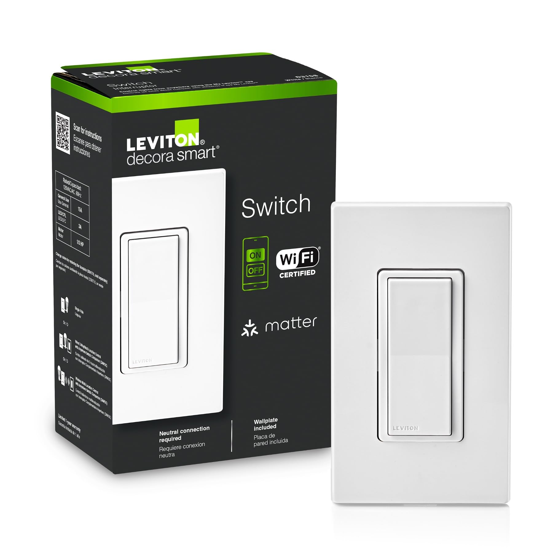 Leviton Decora Smart Switch, Wi-Fi, Works with Matter, Alexa, Google Assistant, - Leviton Official Product View 2