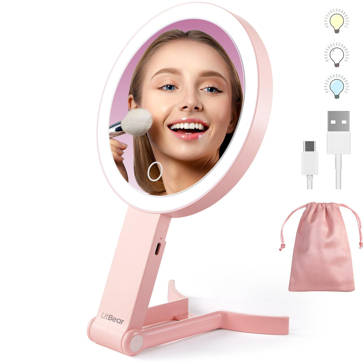 LitBear Travel Makeup Mirror with Lights Rechargeable Double - LitBear Official Imagery - 2