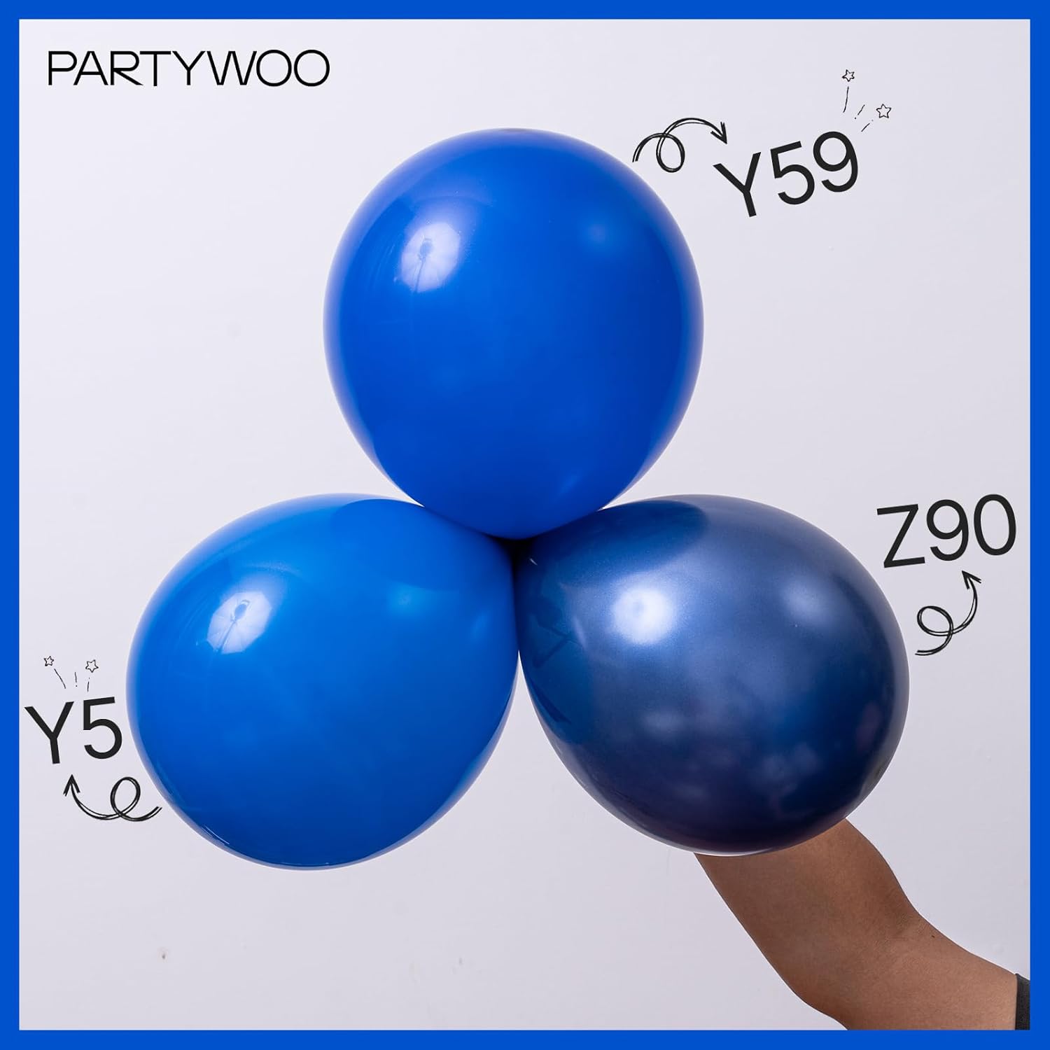 PartyWoo royal blue balloons pack with 127 pieces in various sizes including 36, 18, 12, 10, and 5 inches for celebrations