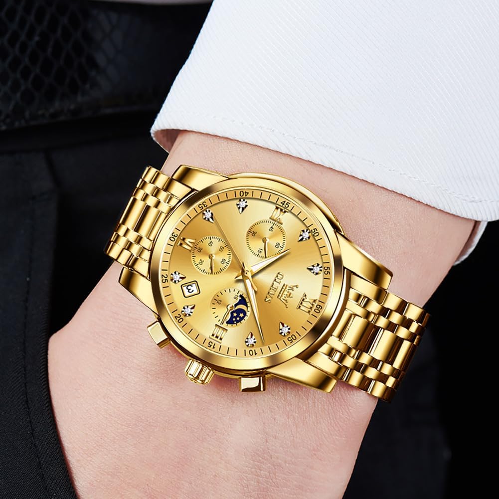 OLEVS men's diamond business dress watch with stainless steel band, analog quartz movement, waterproof, stylish and elegant.