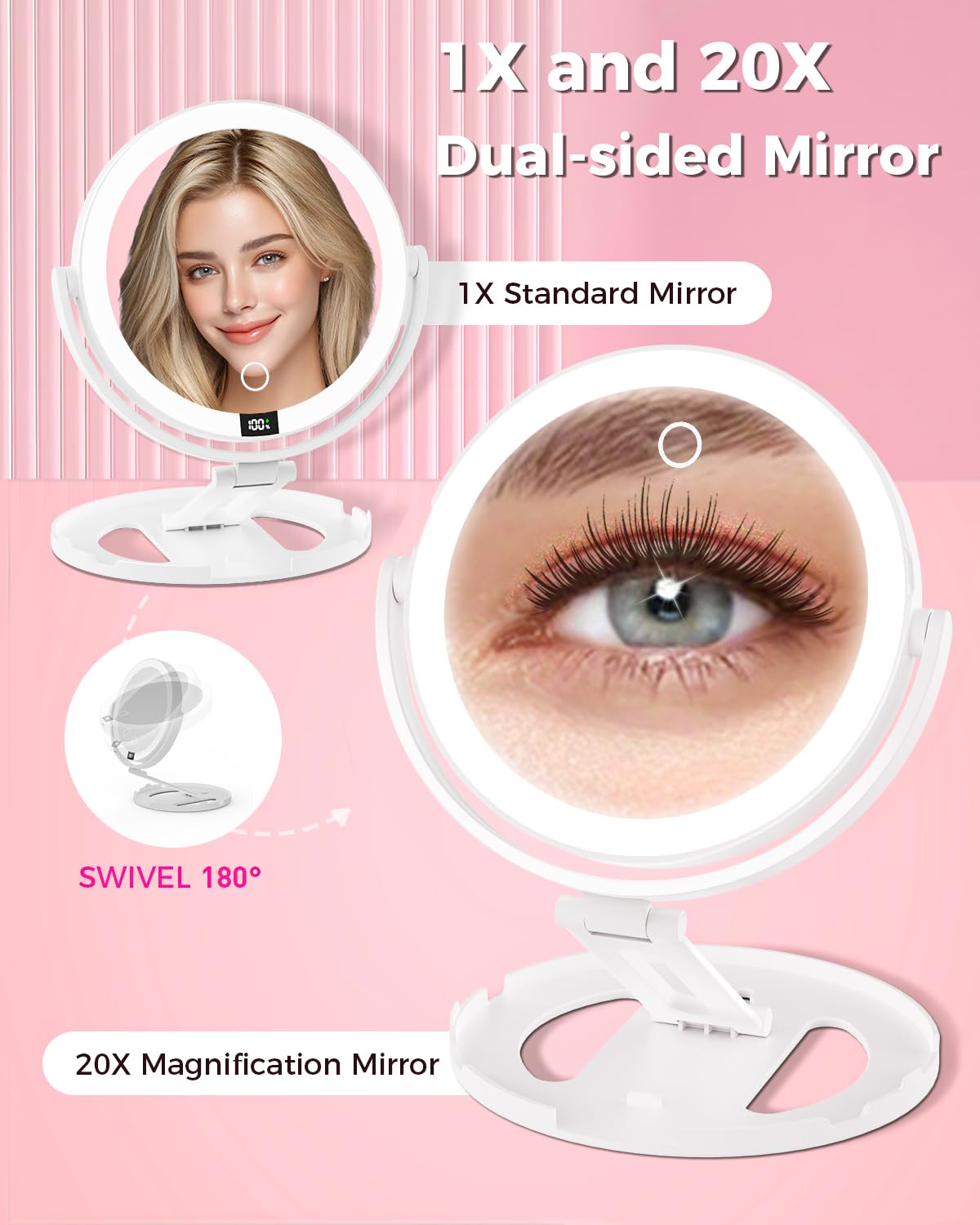 Foldable Travel Makeup Mirror with Light and Magnification - VEXOOX Official Imagery - 6