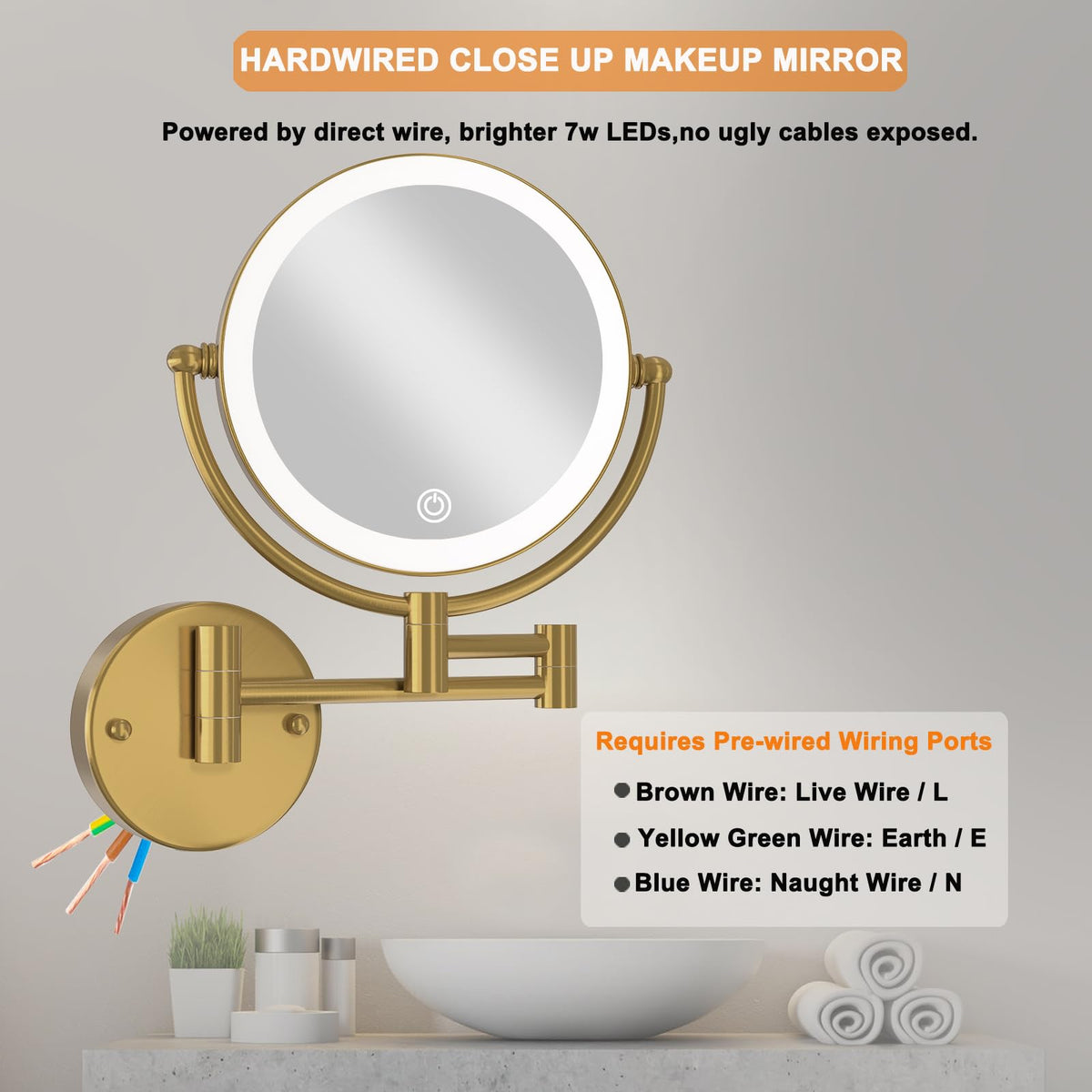 8 Magnifying Makeup Mirror Wall Mounted with Lights Brushed - LEDOOLE Official Imagery - 7