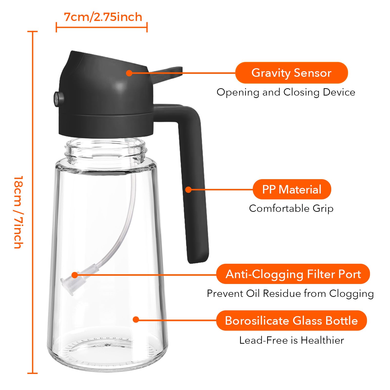 YARRAMATE 16 oz 2-in-1 Glass Olive Oil Sprayer for Cooking, Black by YARRAMATE - Angle View 3