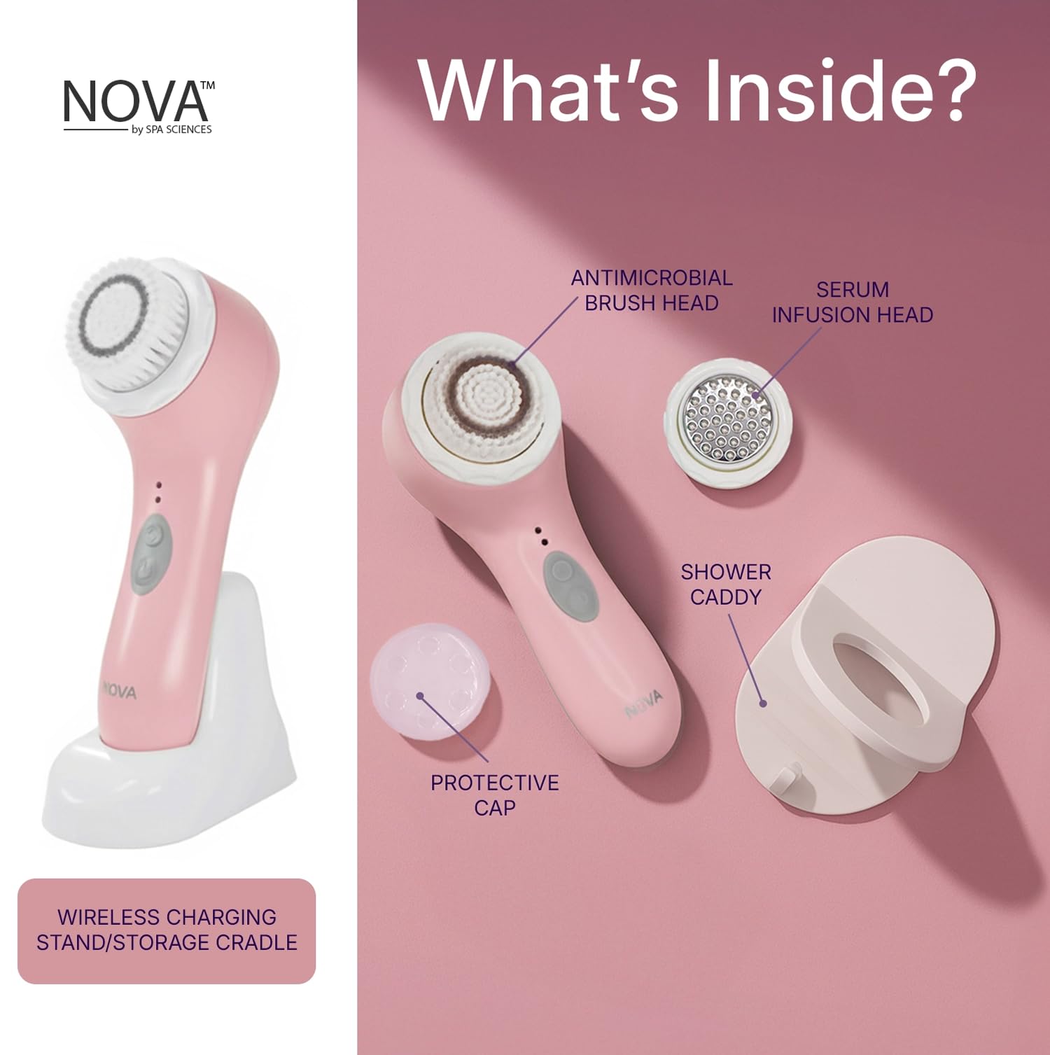 Spa Sciences NOVA Sonic Facial Cleansing Brush – Pink