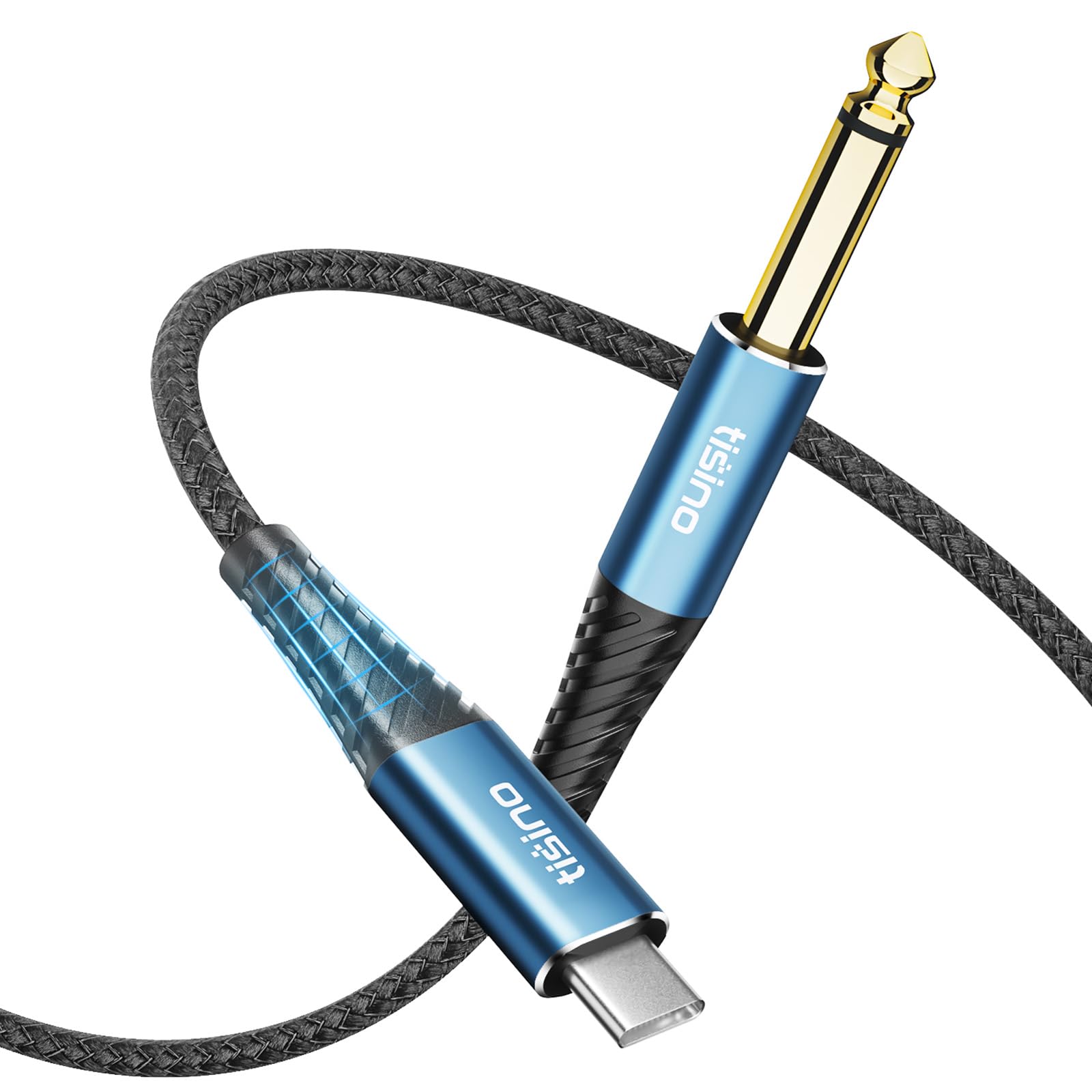 Tisino 1/4" TS to USB-C Guitar/Instrument Recording Cable, 6.6FT/ by Tisino - Angle View 2